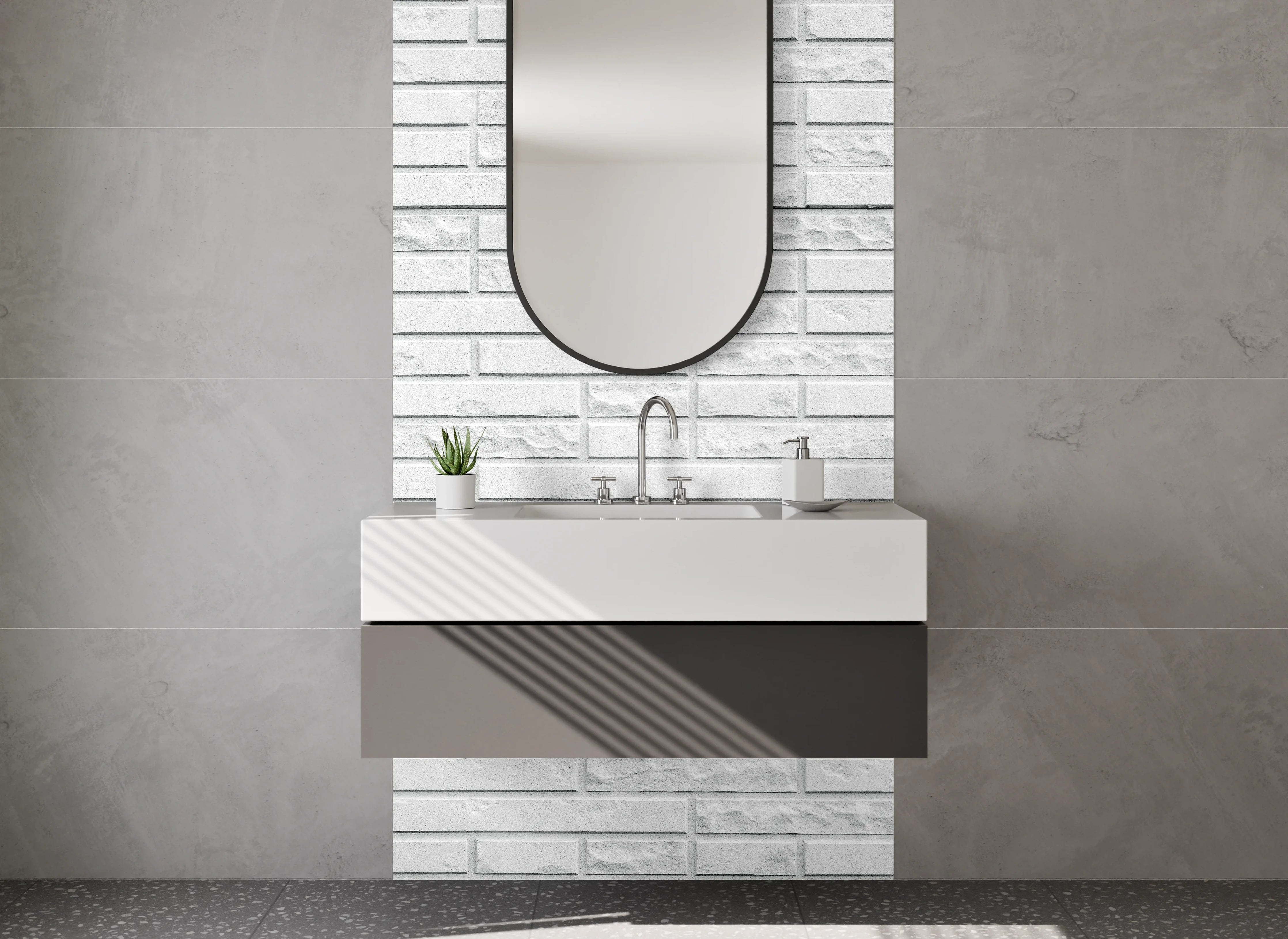 Waschbecken-Rückwand - Weiße Ziegelstein-Optik für moderne Akzente