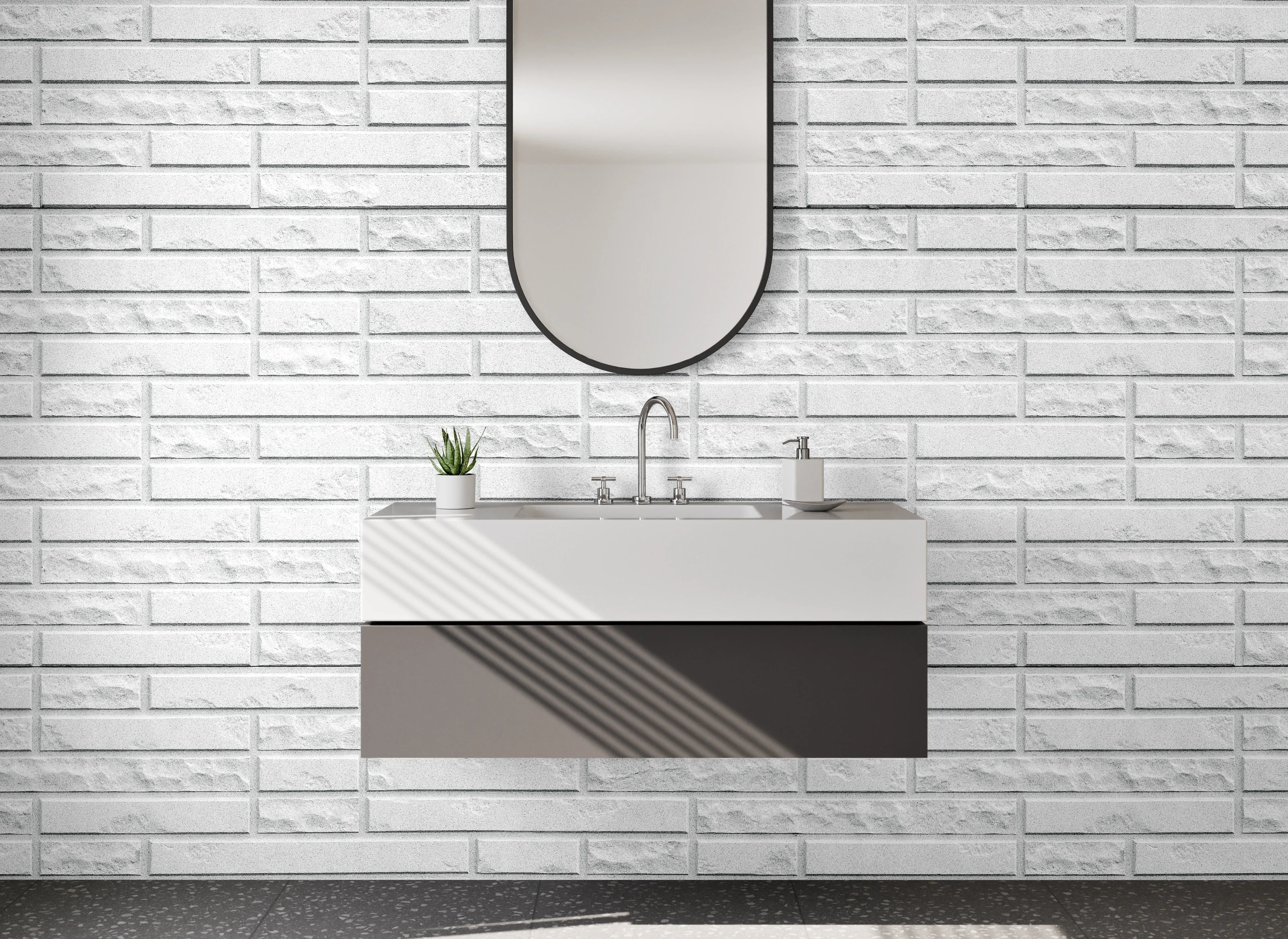 Waschbecken-Rückwand - Weiße Ziegelstein-Optik für moderne Akzente