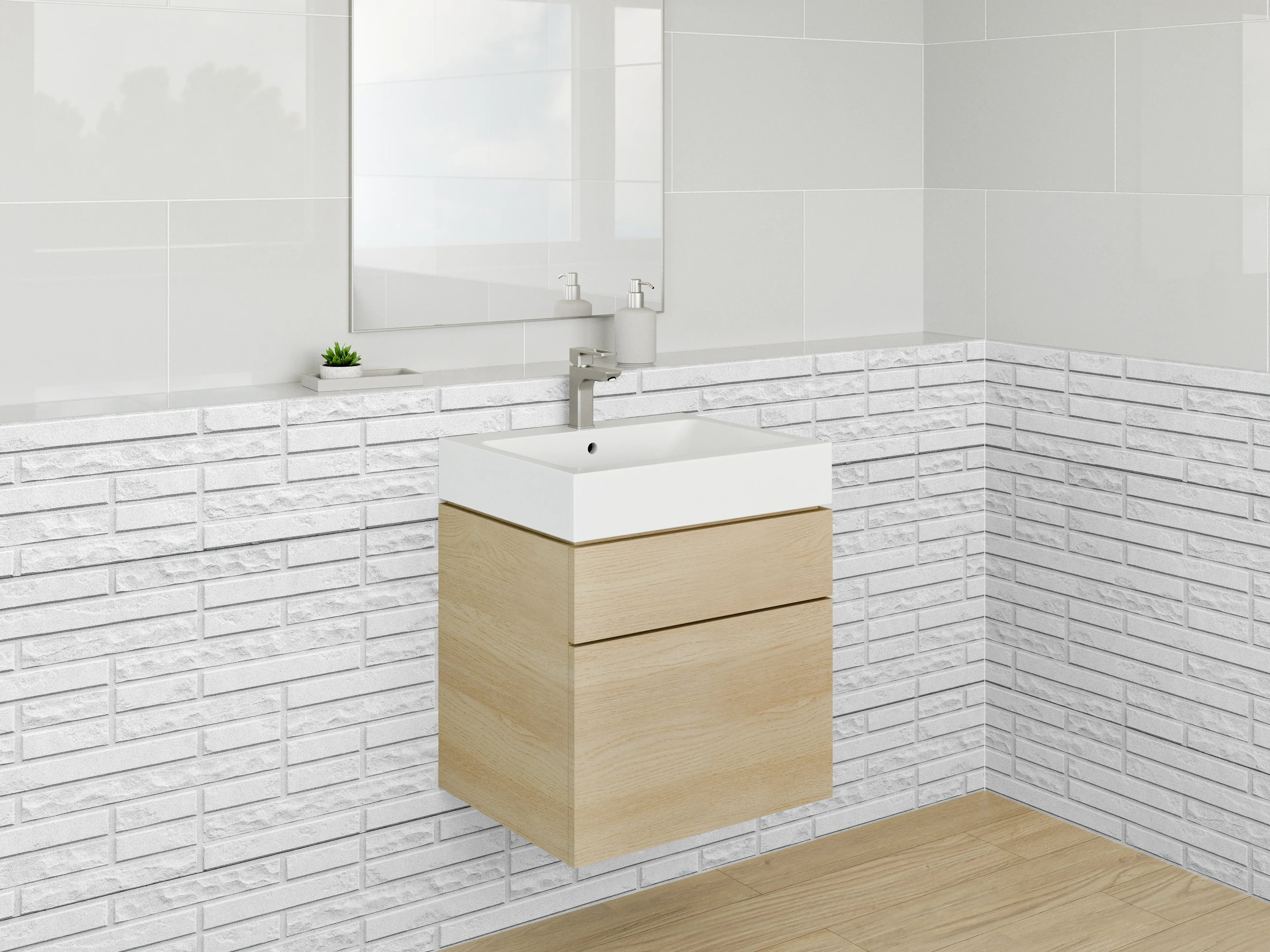 Waschbecken-Rückwand - Weiße Ziegelstein-Optik für moderne Akzente