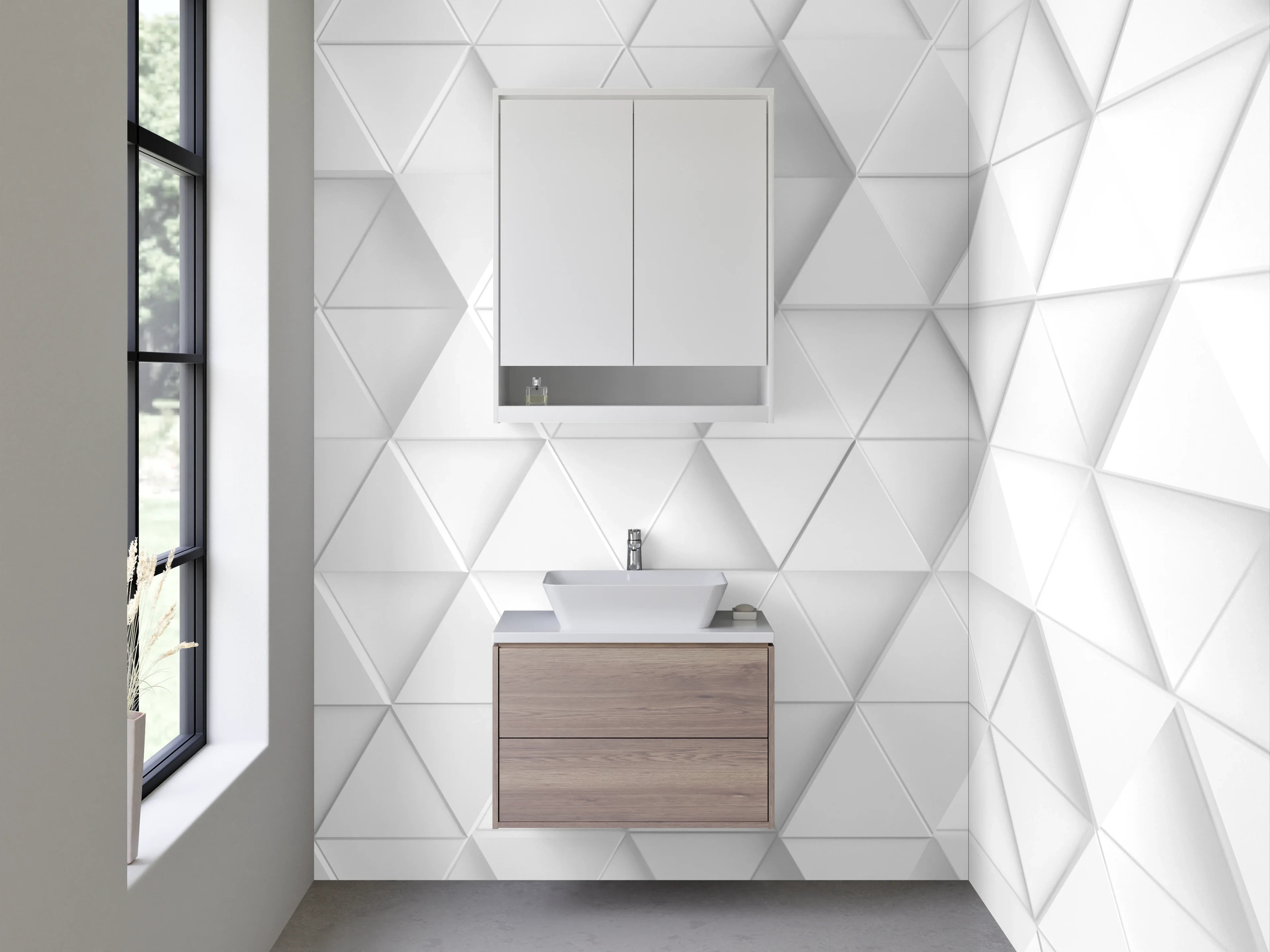 Waschbecken-Rückwand - Weiße geometrische 3D-Kachelmuster