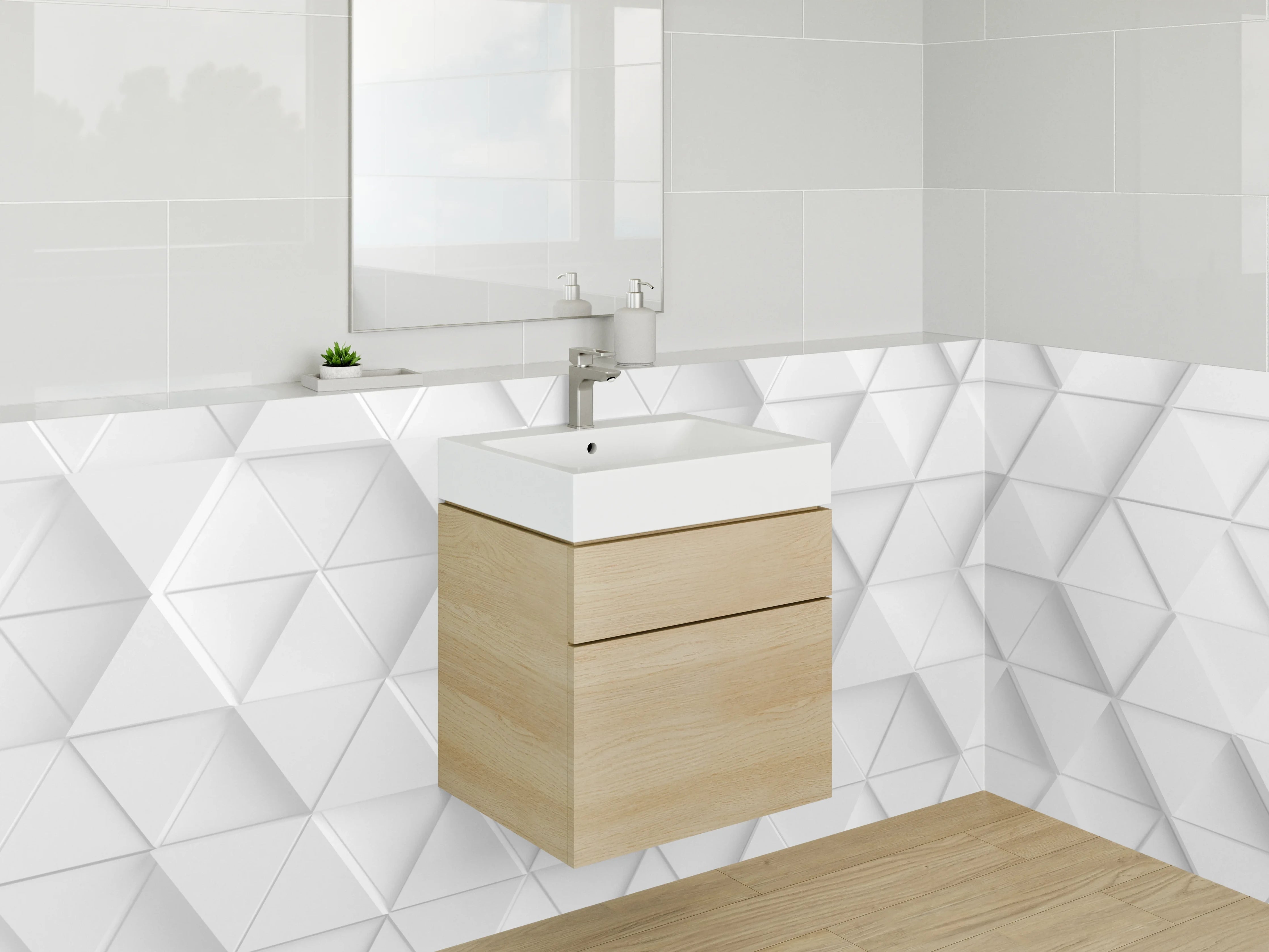 Waschbecken-Rückwand - Weiße geometrische 3D-Kachelmuster