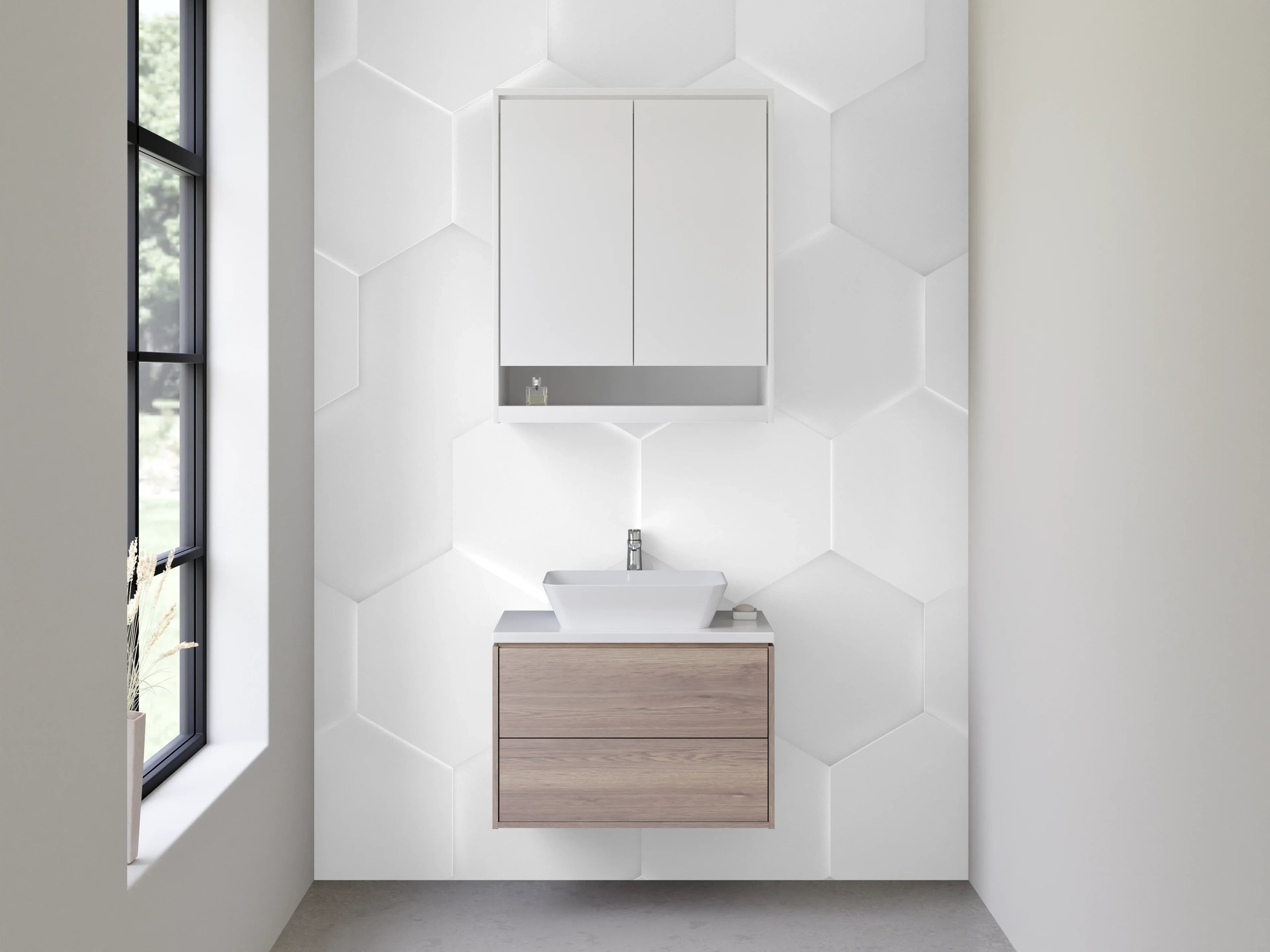 Waschbecken-Rückwand - Weiße geometrische 3D-Struktur