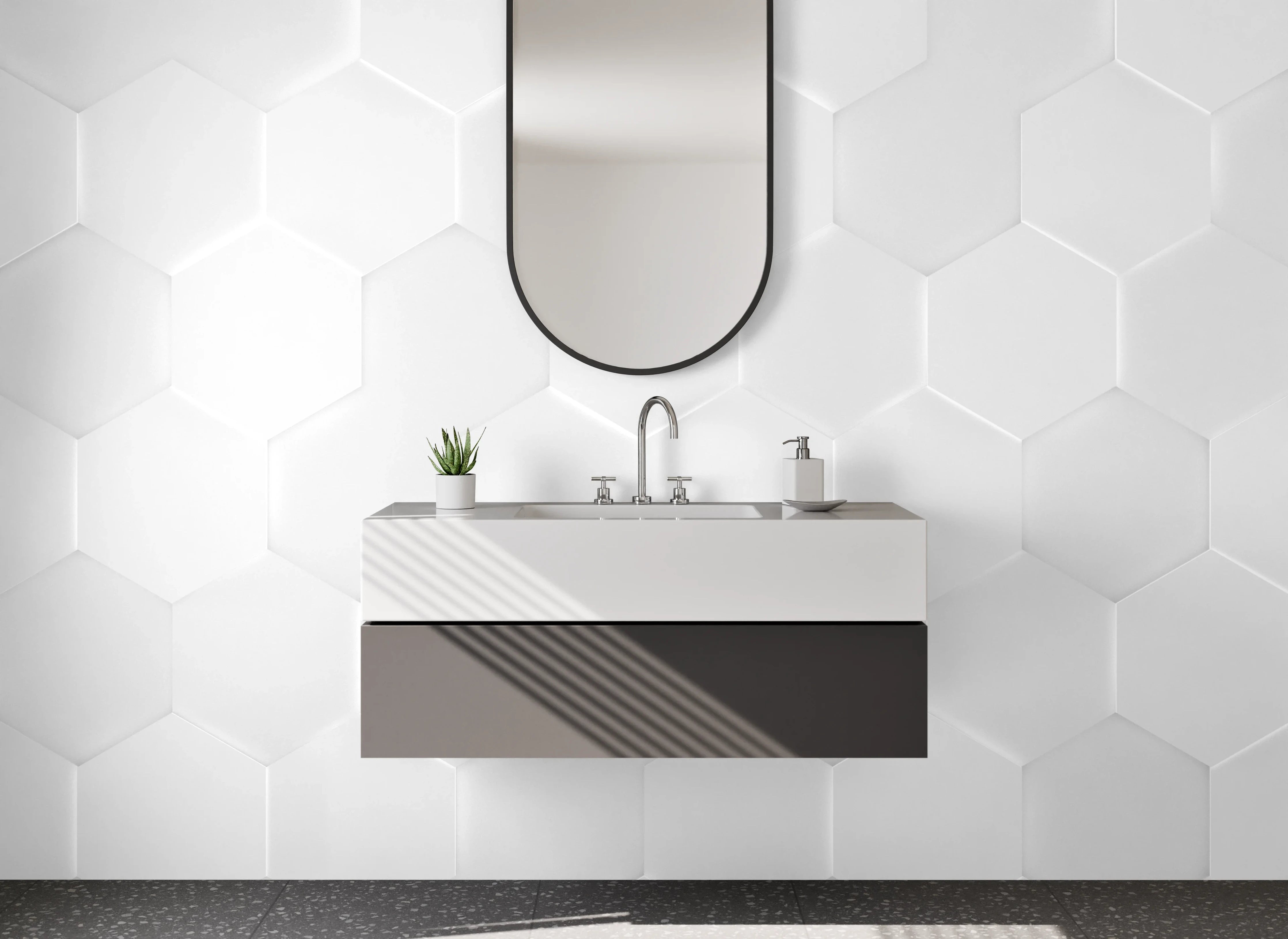 Waschbecken-Rückwand - Weiße geometrische 3D-Struktur