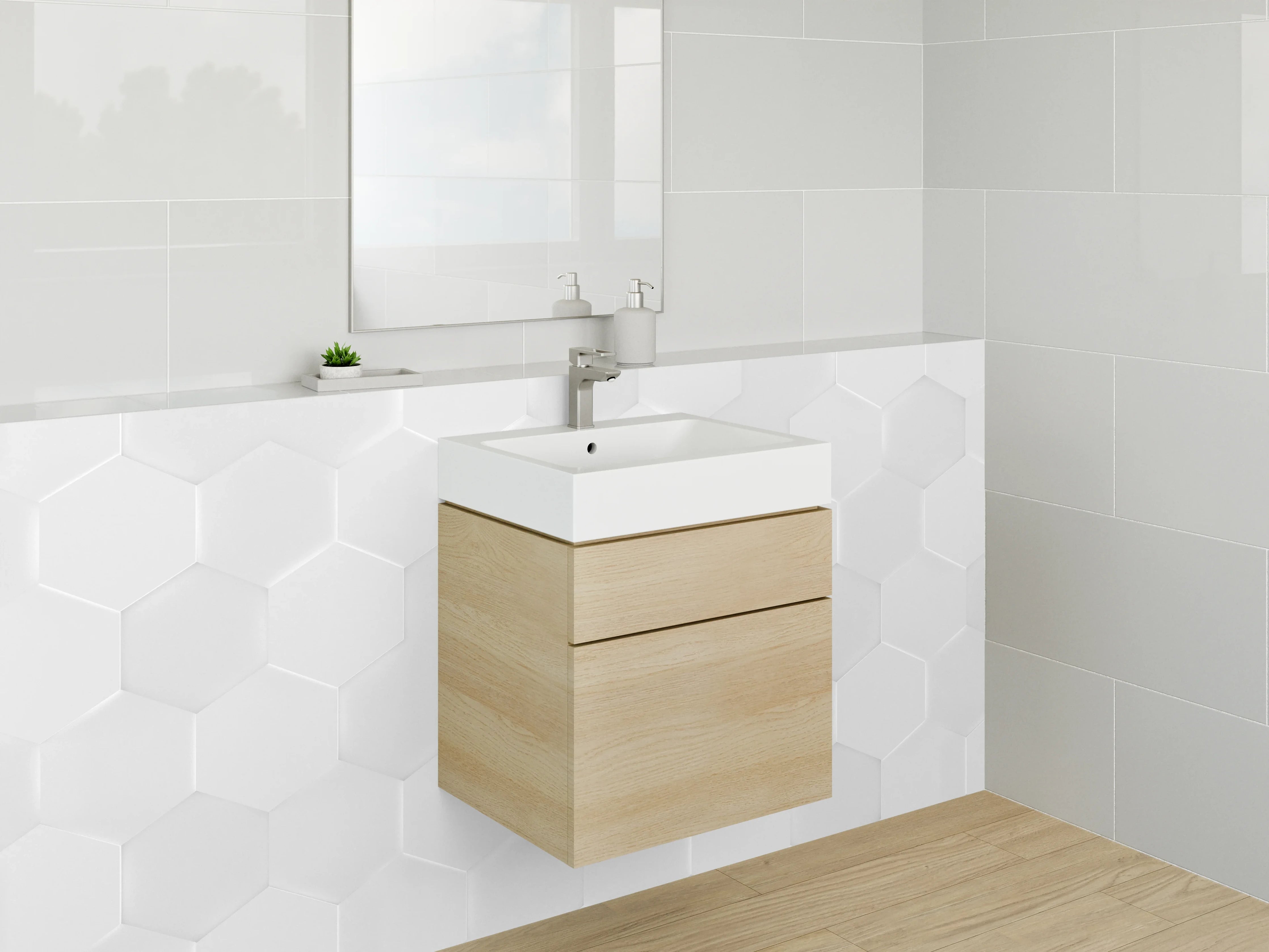 Waschbecken-Rückwand - Weiße geometrische 3D-Struktur