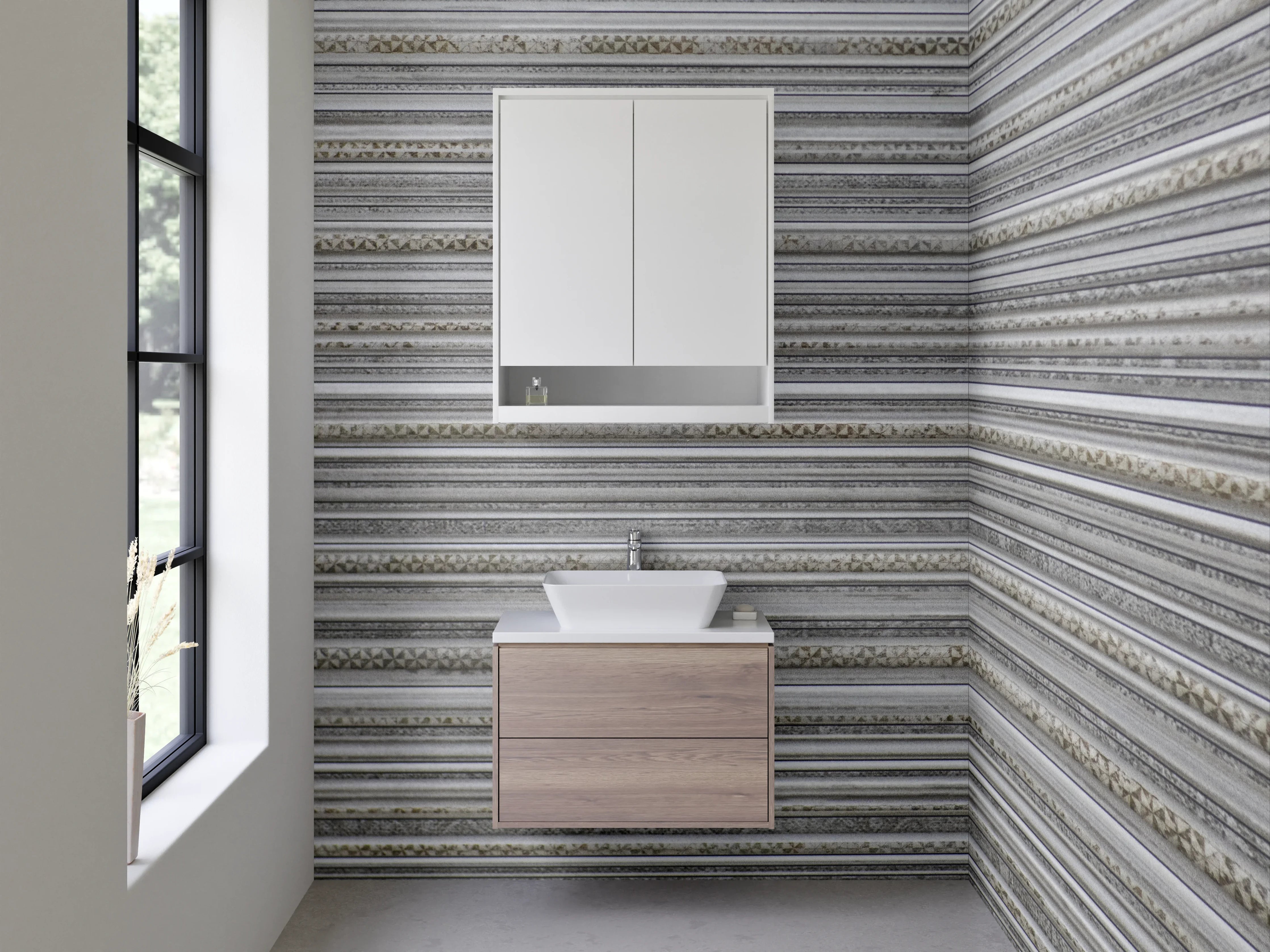 Waschbecken-Rückwand - Weiße graue Linien Marmoroptik