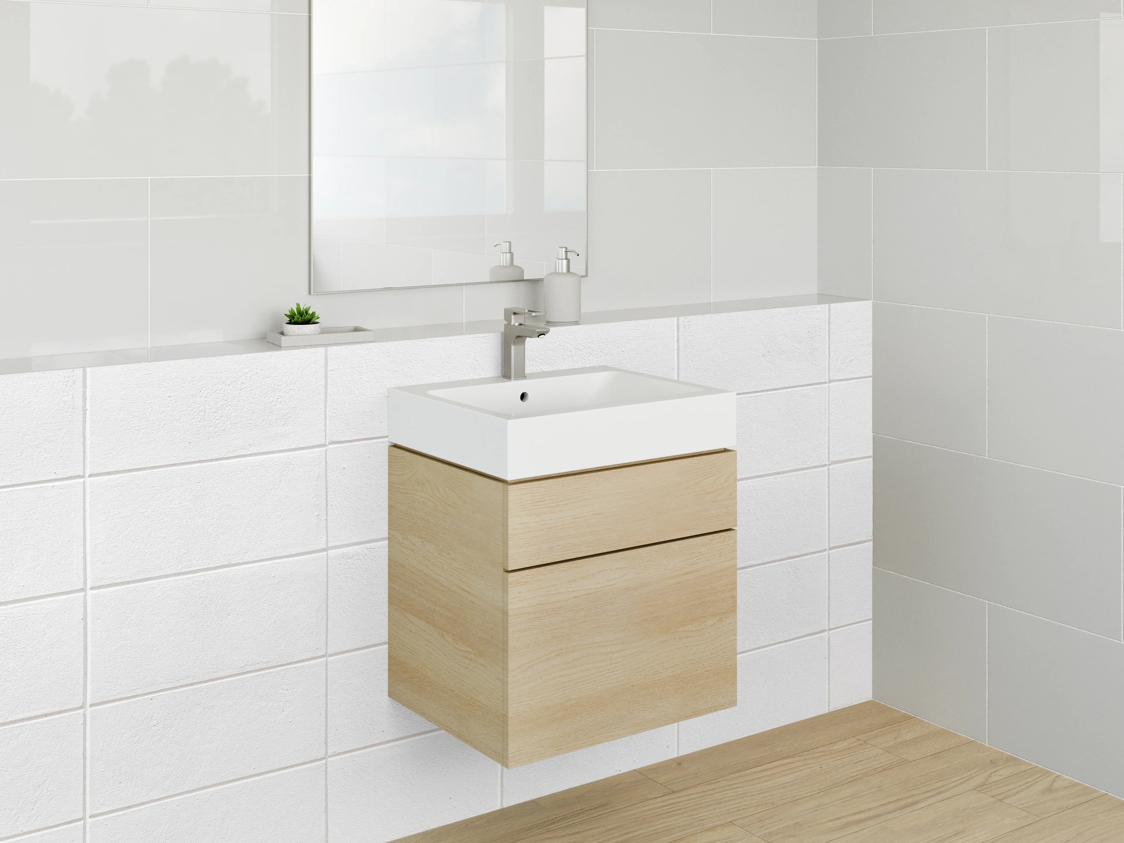 Waschbecken-Rückwand - Weiße matte Fliesenoptik minimalistisch