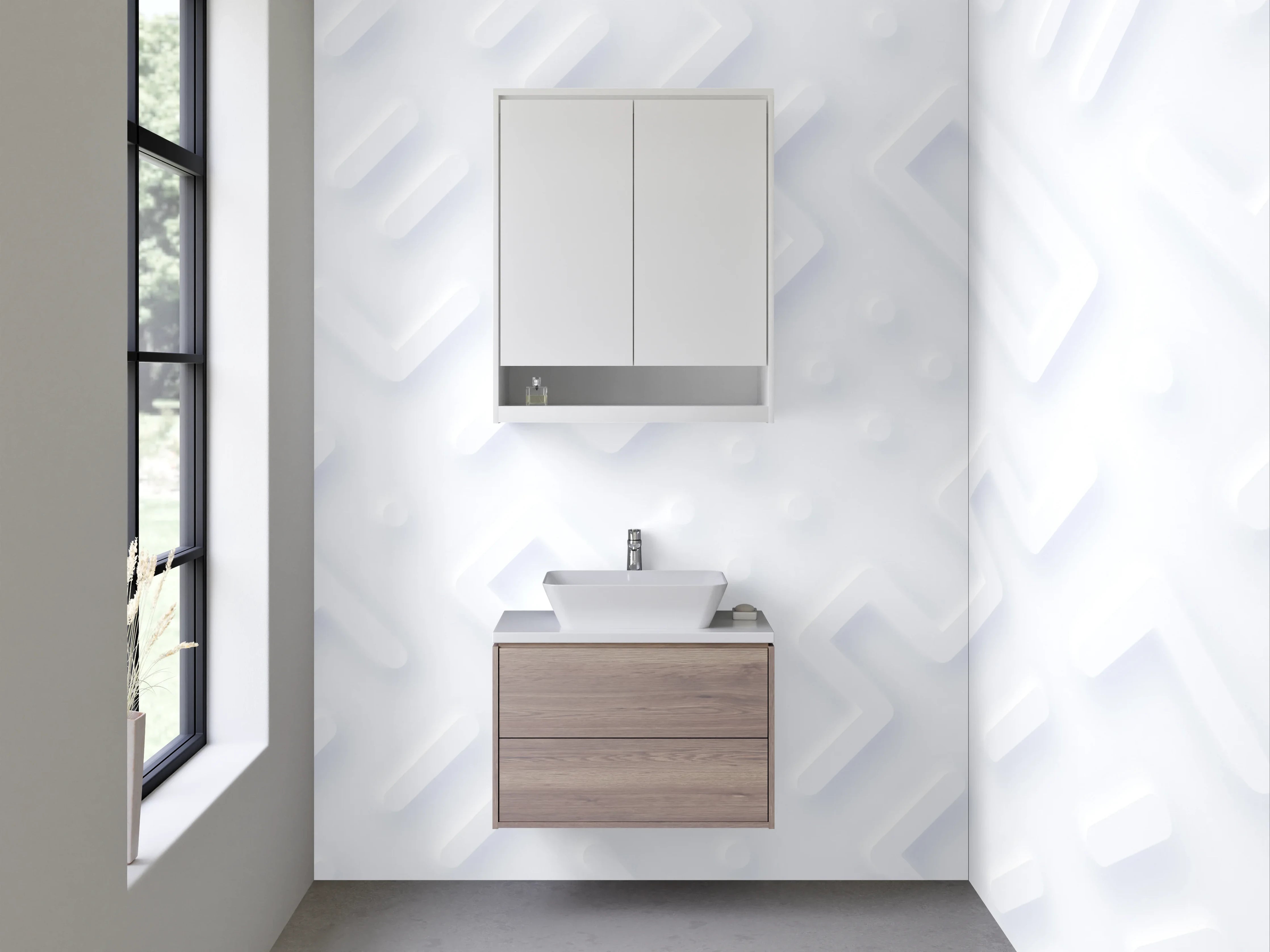 Waschbecken-Rückwand - Weiße moderne 3D Strukturwand