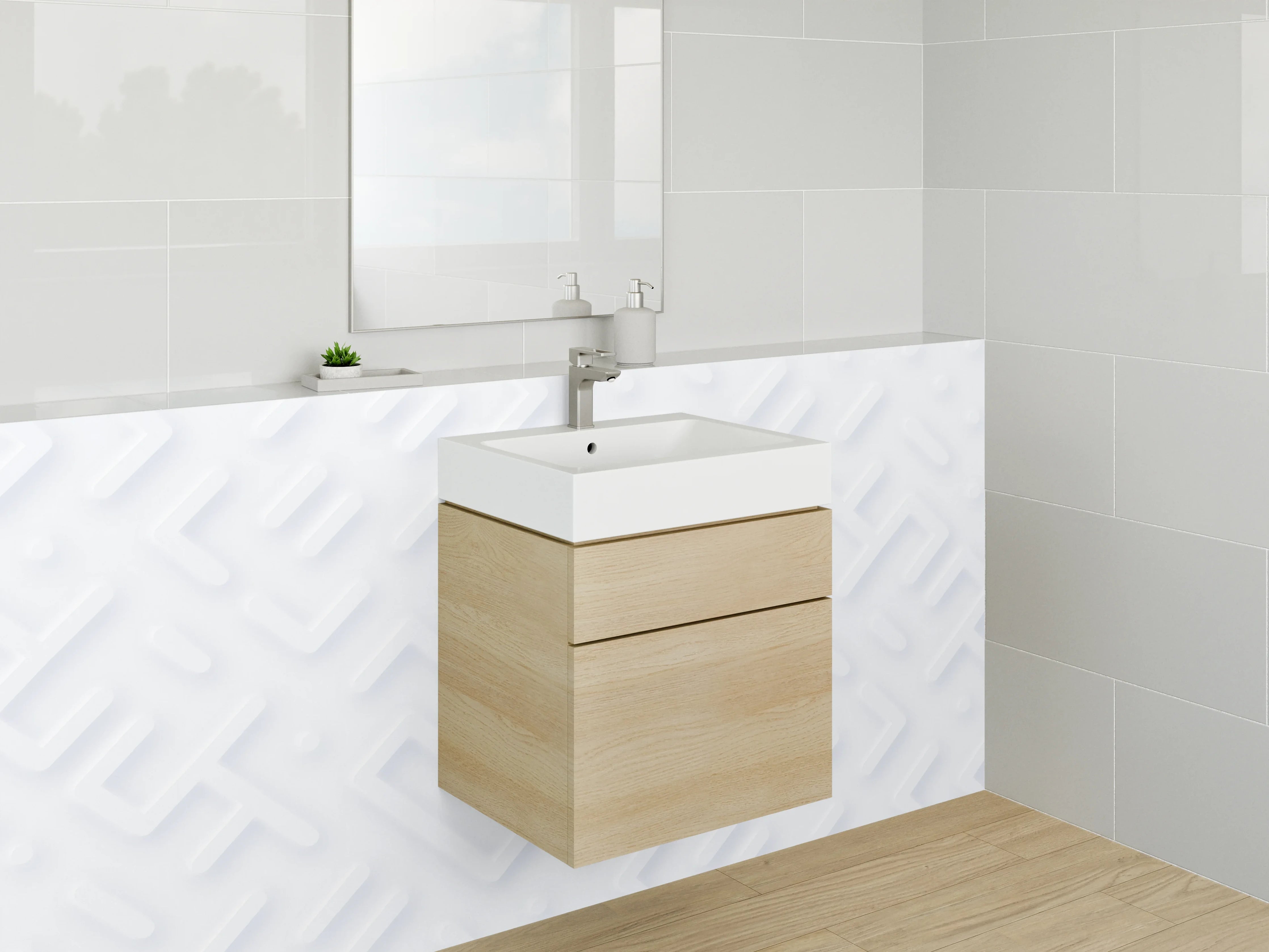 Waschbecken-Rückwand - Weiße moderne 3D Strukturwand