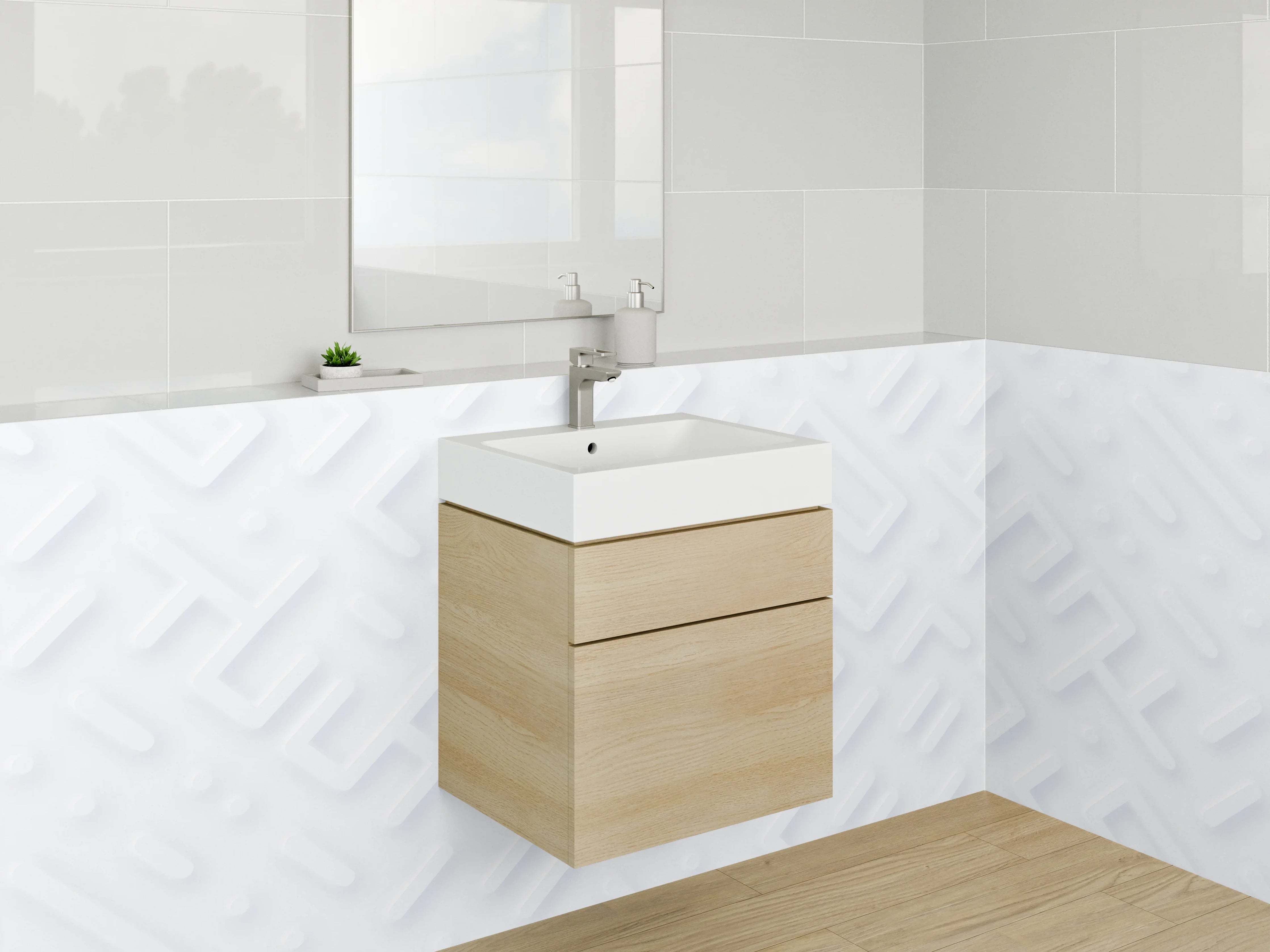 Waschbecken-Rückwand - Weiße moderne 3D Strukturwand
