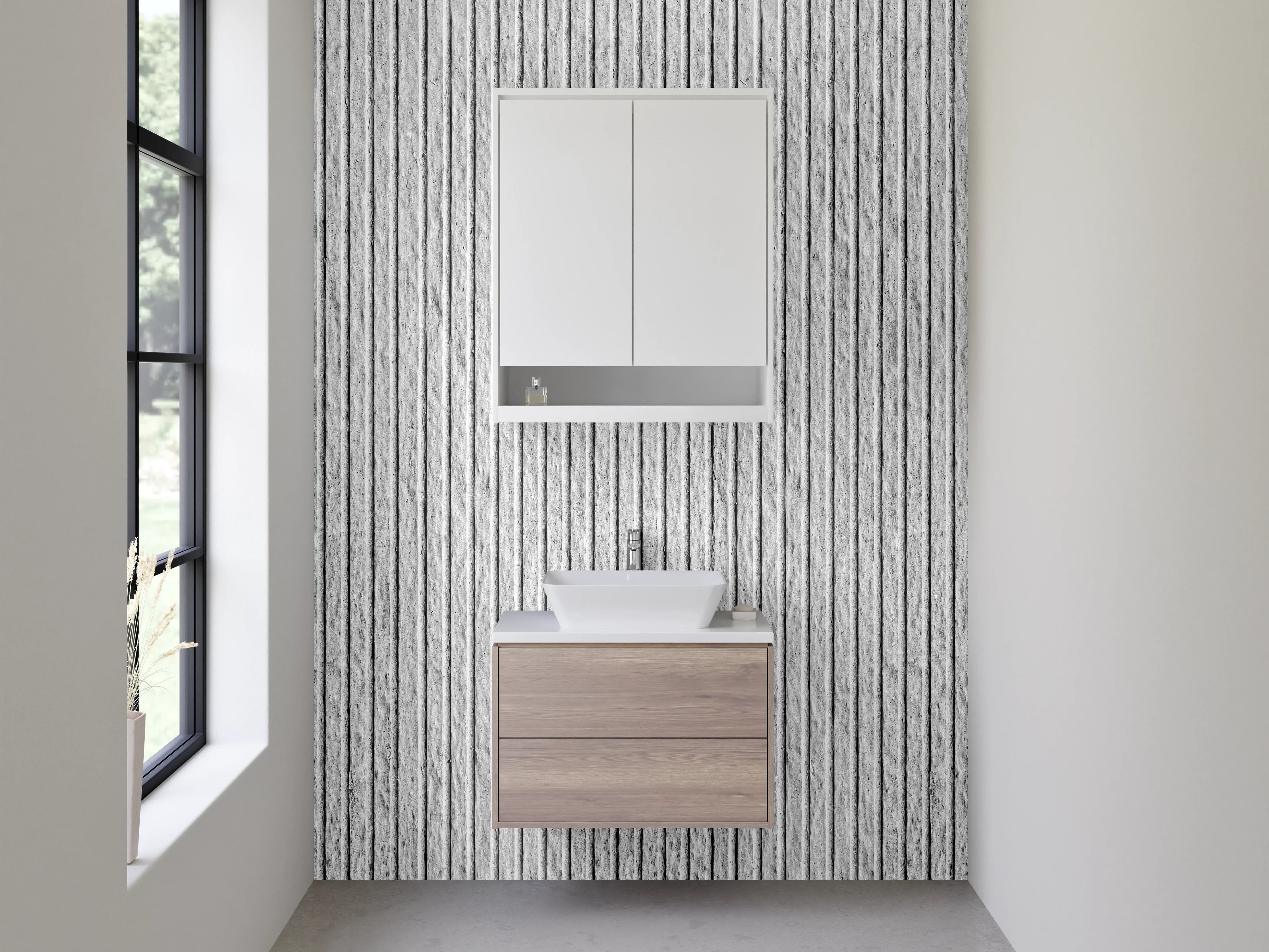 Waschbecken-Rückwand - Weiße moderne Streifen Muster Wand