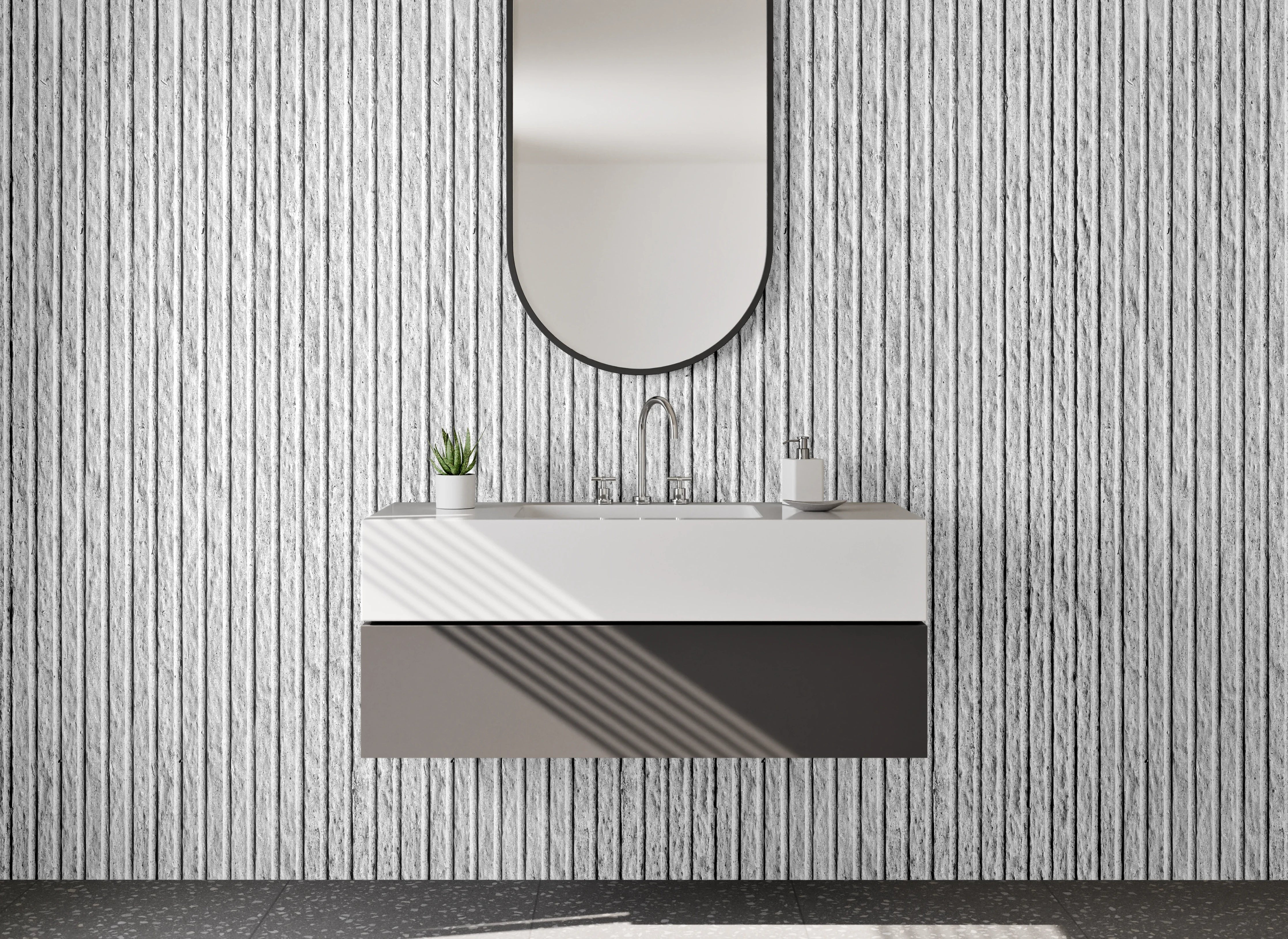 Waschbecken-Rückwand - Weiße moderne Streifen Muster Wand
