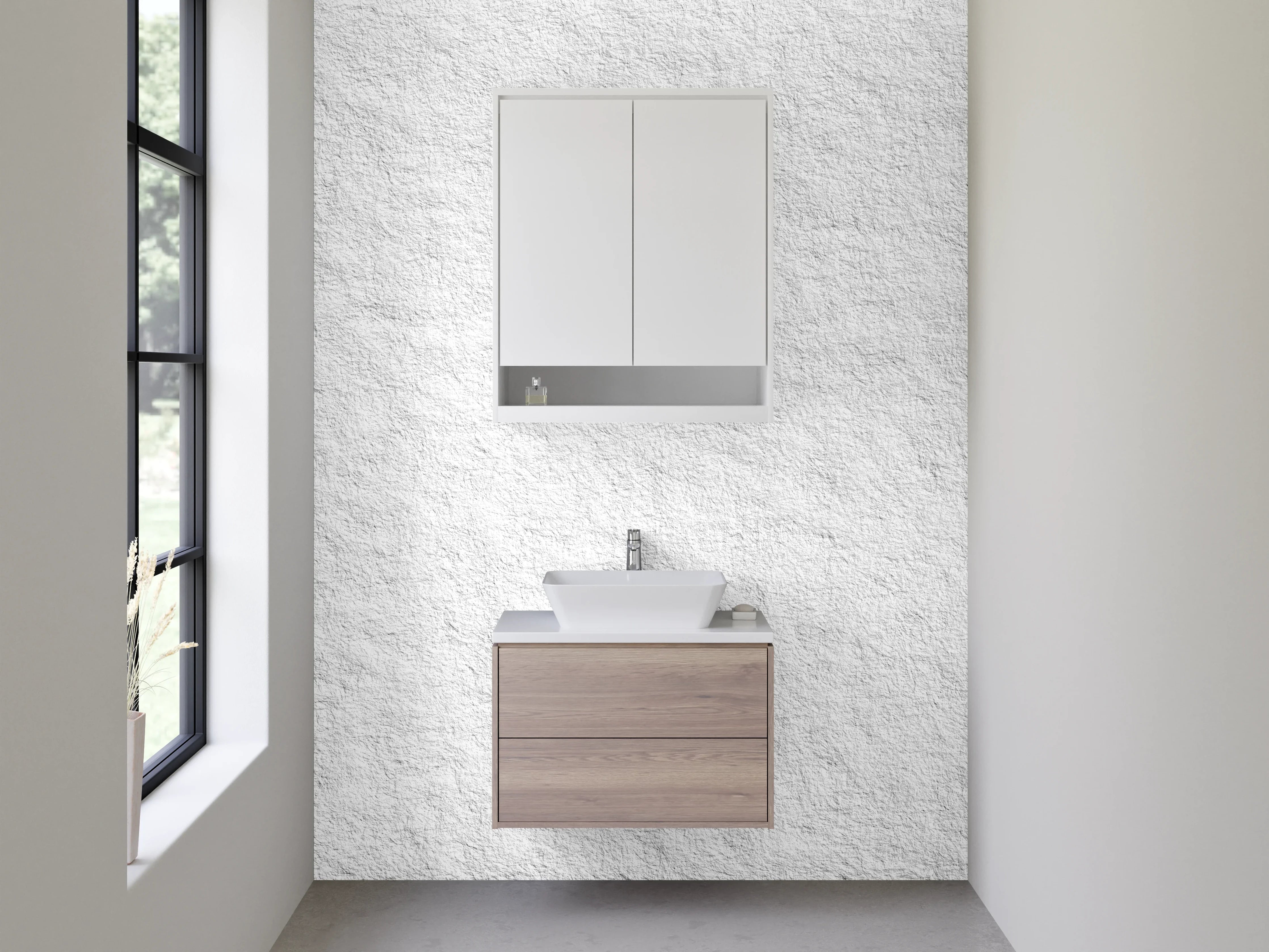 Waschbecken-Rückwand - Weiße strukturierte Steinoptik Oberfläche