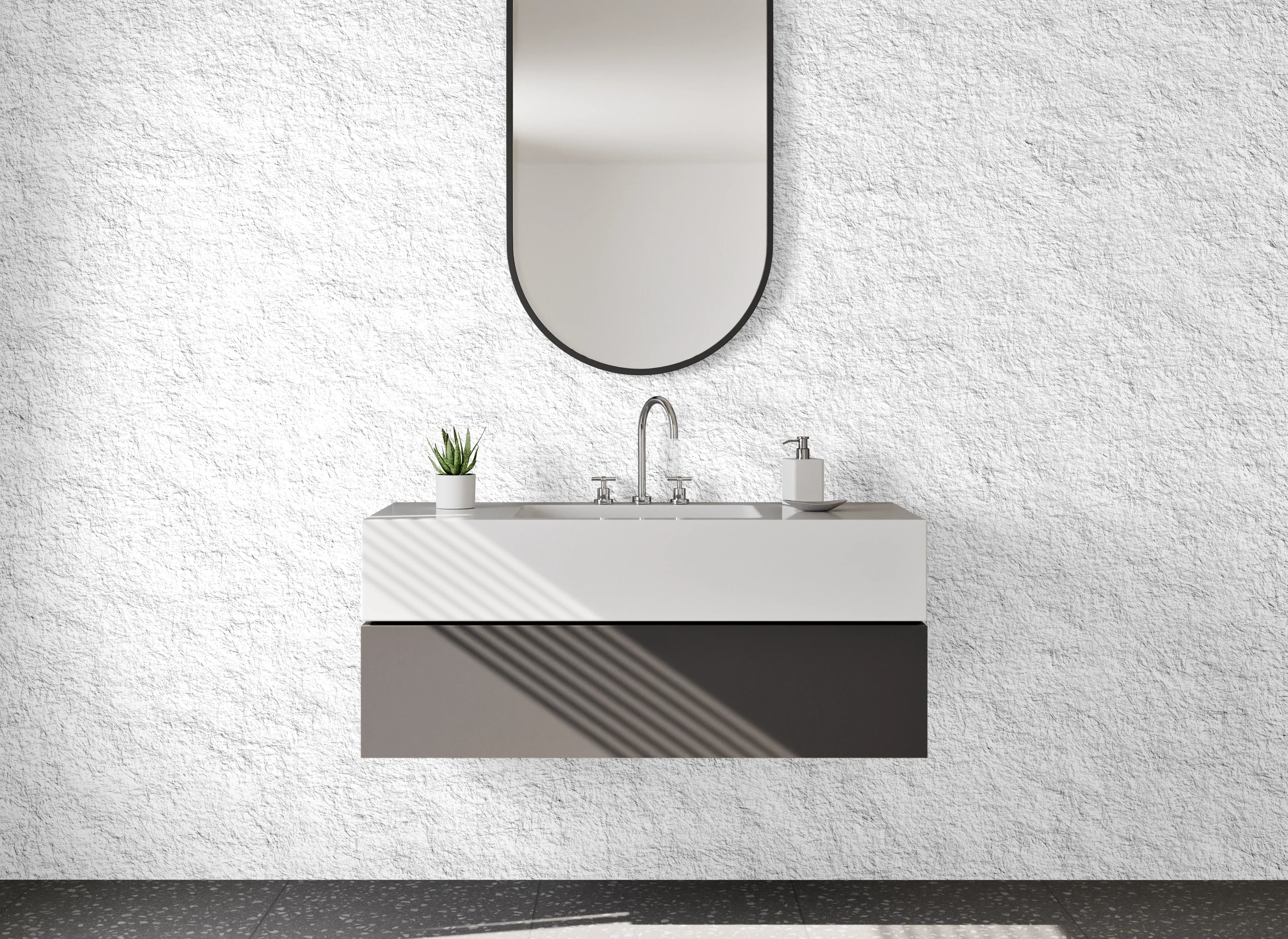 Waschbecken-Rückwand - Weiße strukturierte Steinoptik Oberfläche