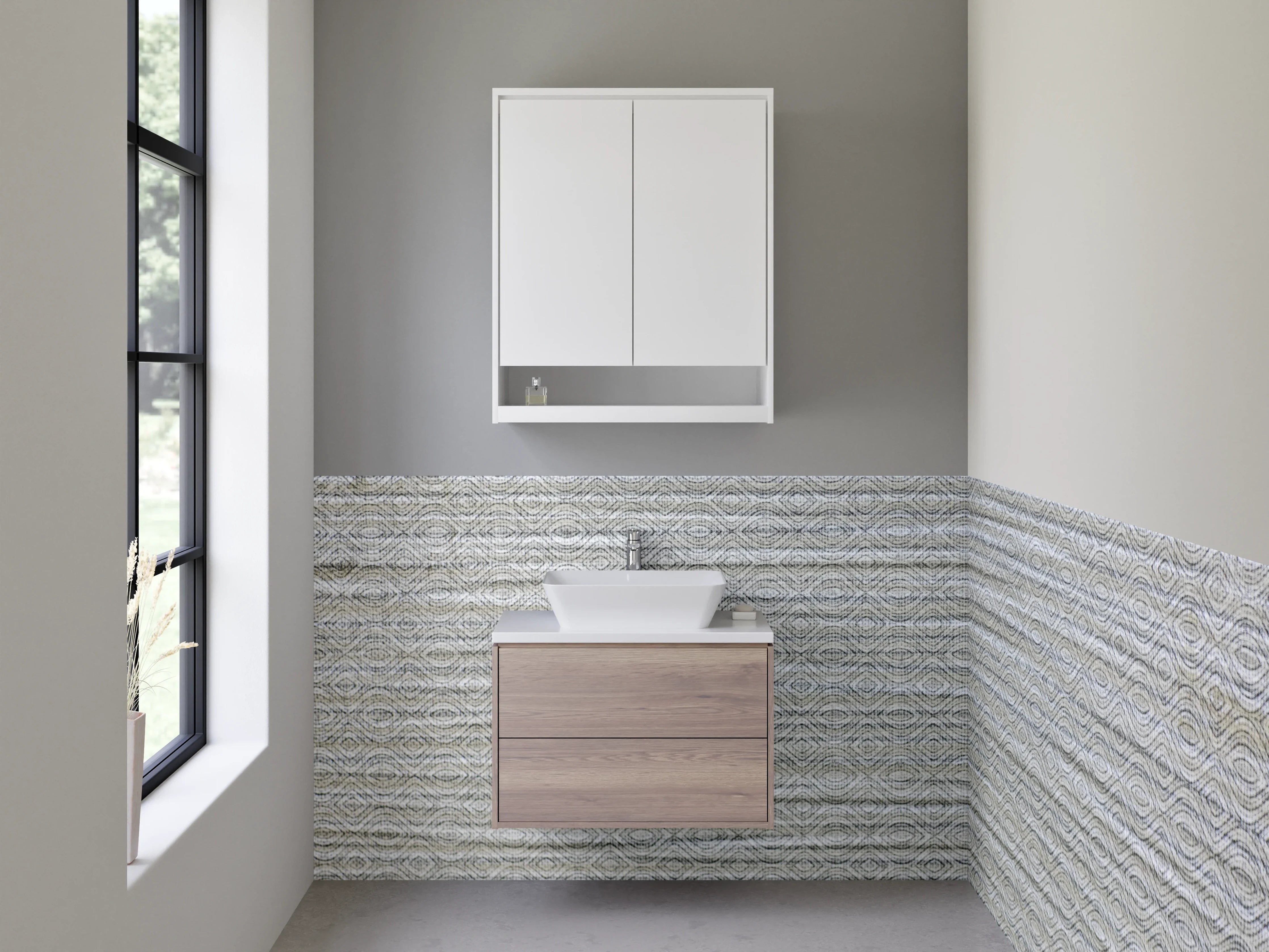 Waschbecken-Rückwand - Weiße und Graue Strukturierte Wandoptik