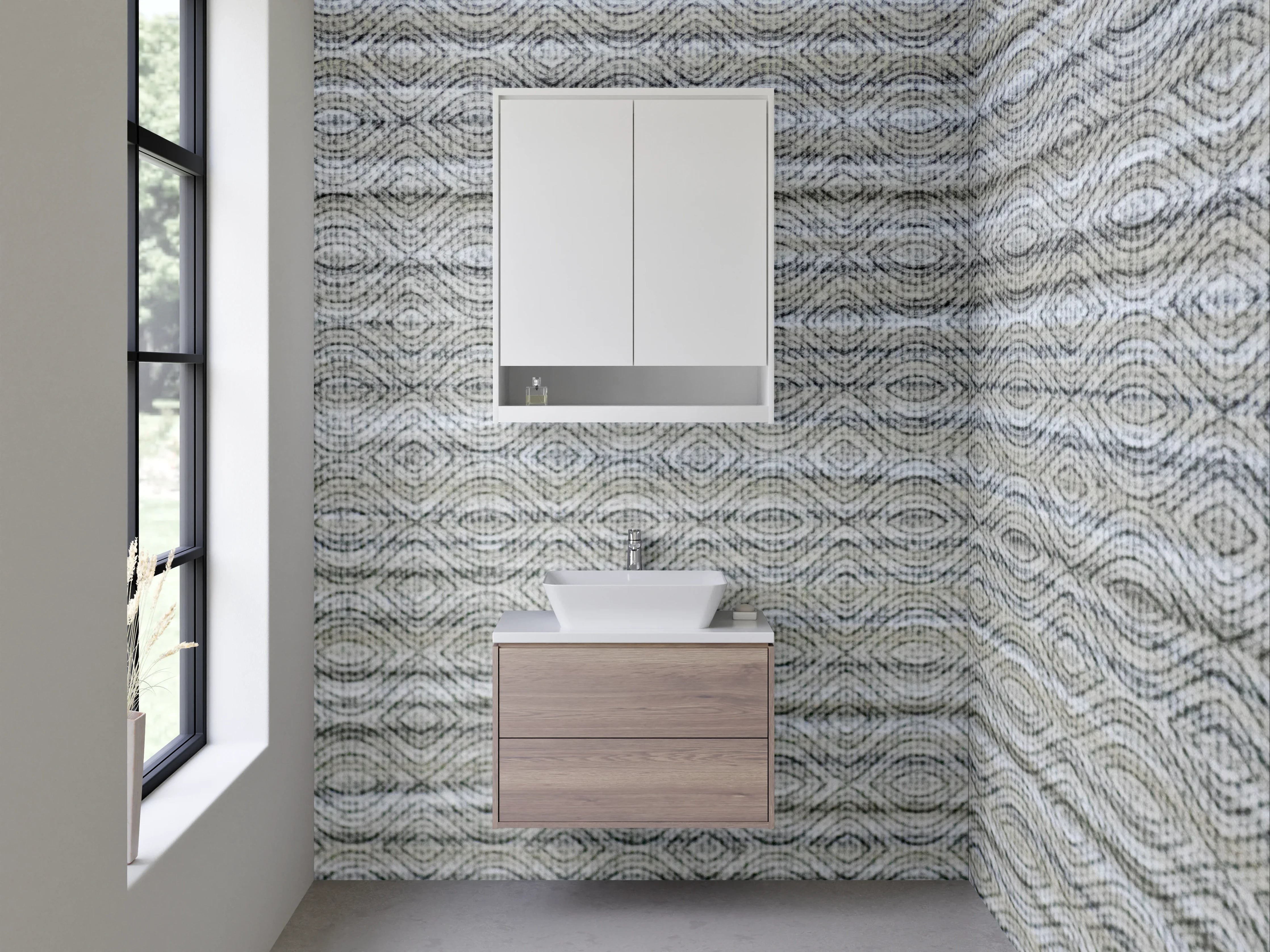 Waschbecken-Rückwand - Weiße und Graue Strukturierte Wandoptik