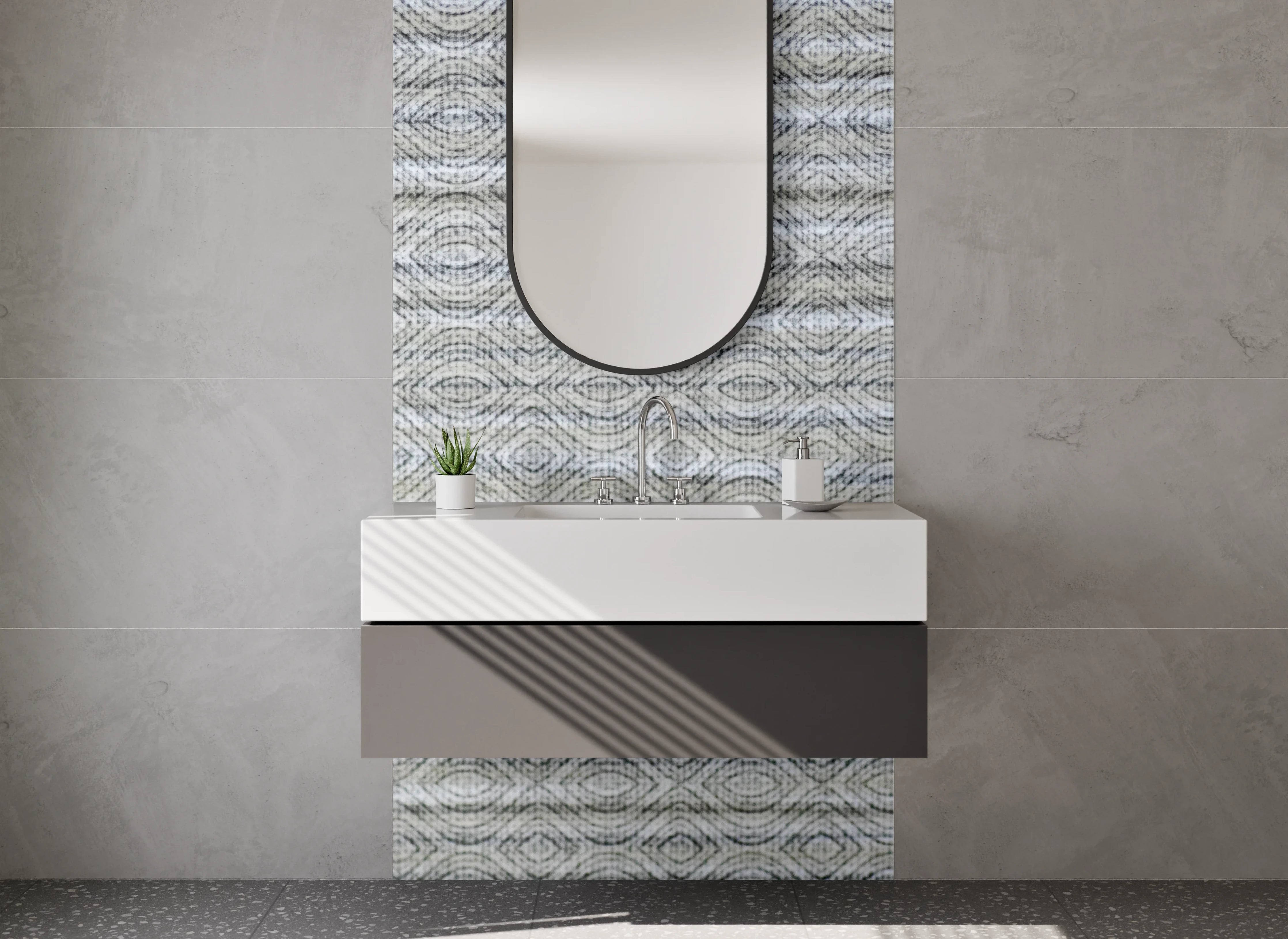 Waschbecken-Rückwand - Weiße und Graue Strukturierte Wandoptik