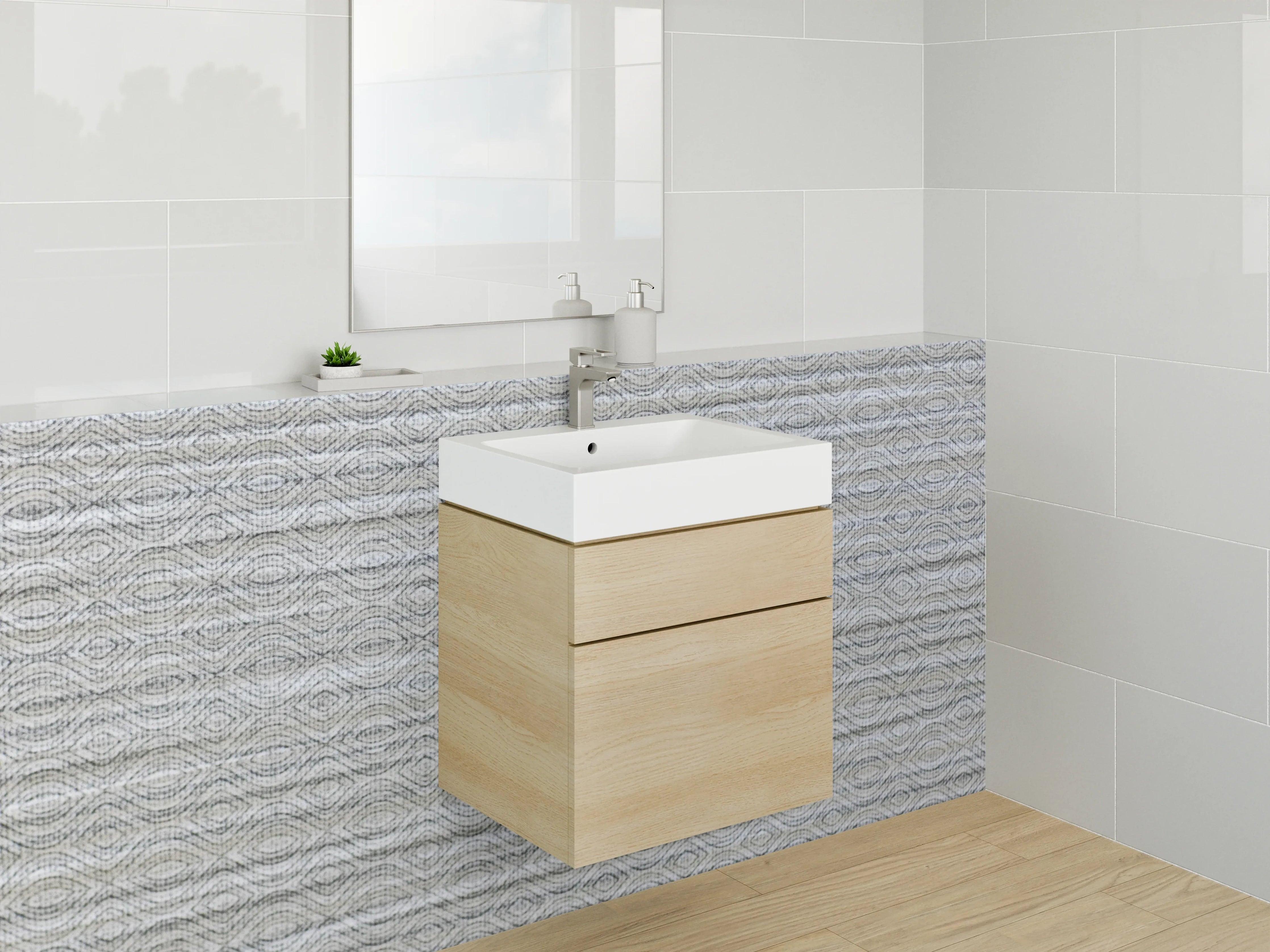 Waschbecken-Rückwand - Weiße und Graue Strukturierte Wandoptik