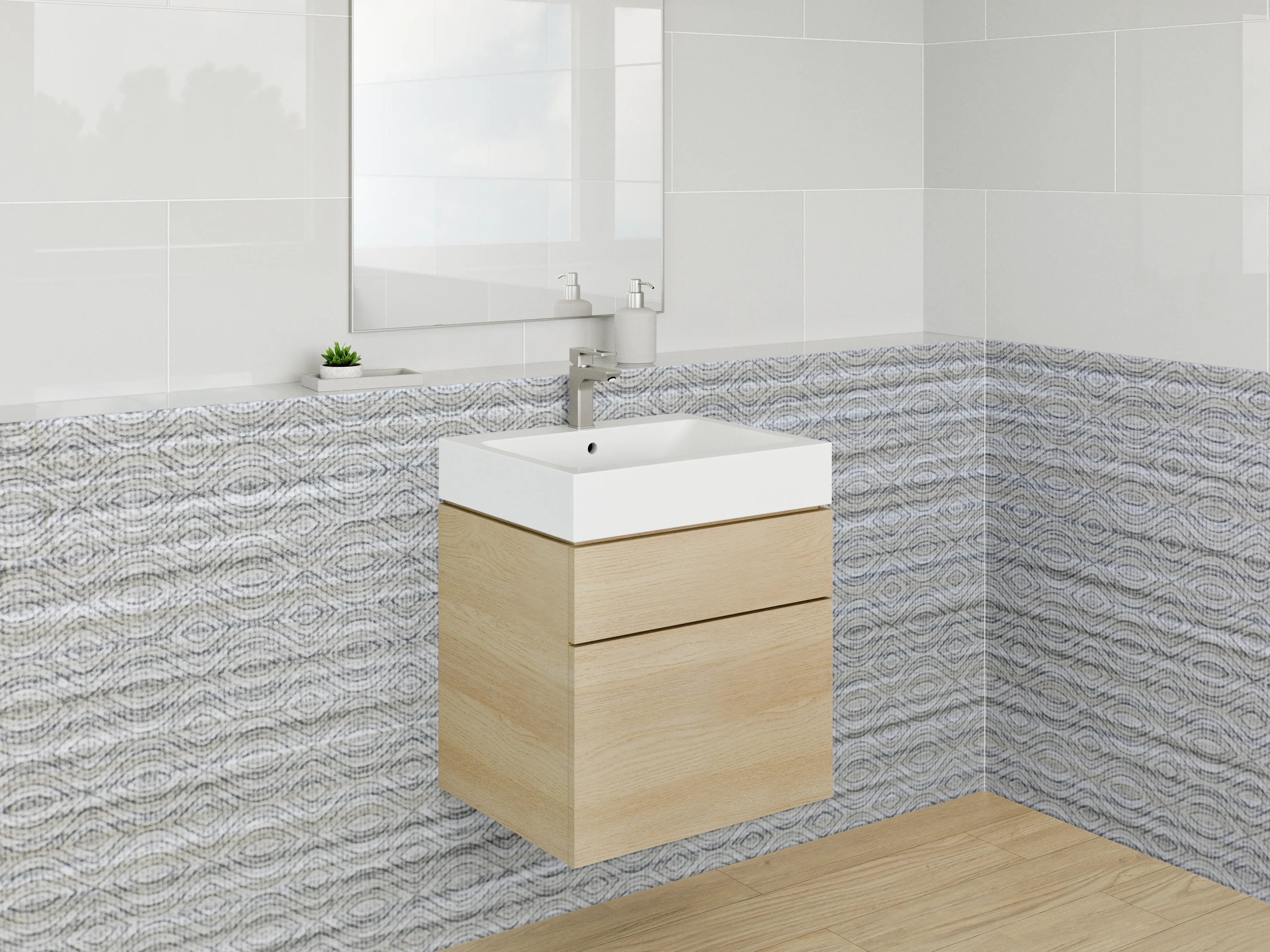 Waschbecken-Rückwand - Weiße und Graue Strukturierte Wandoptik