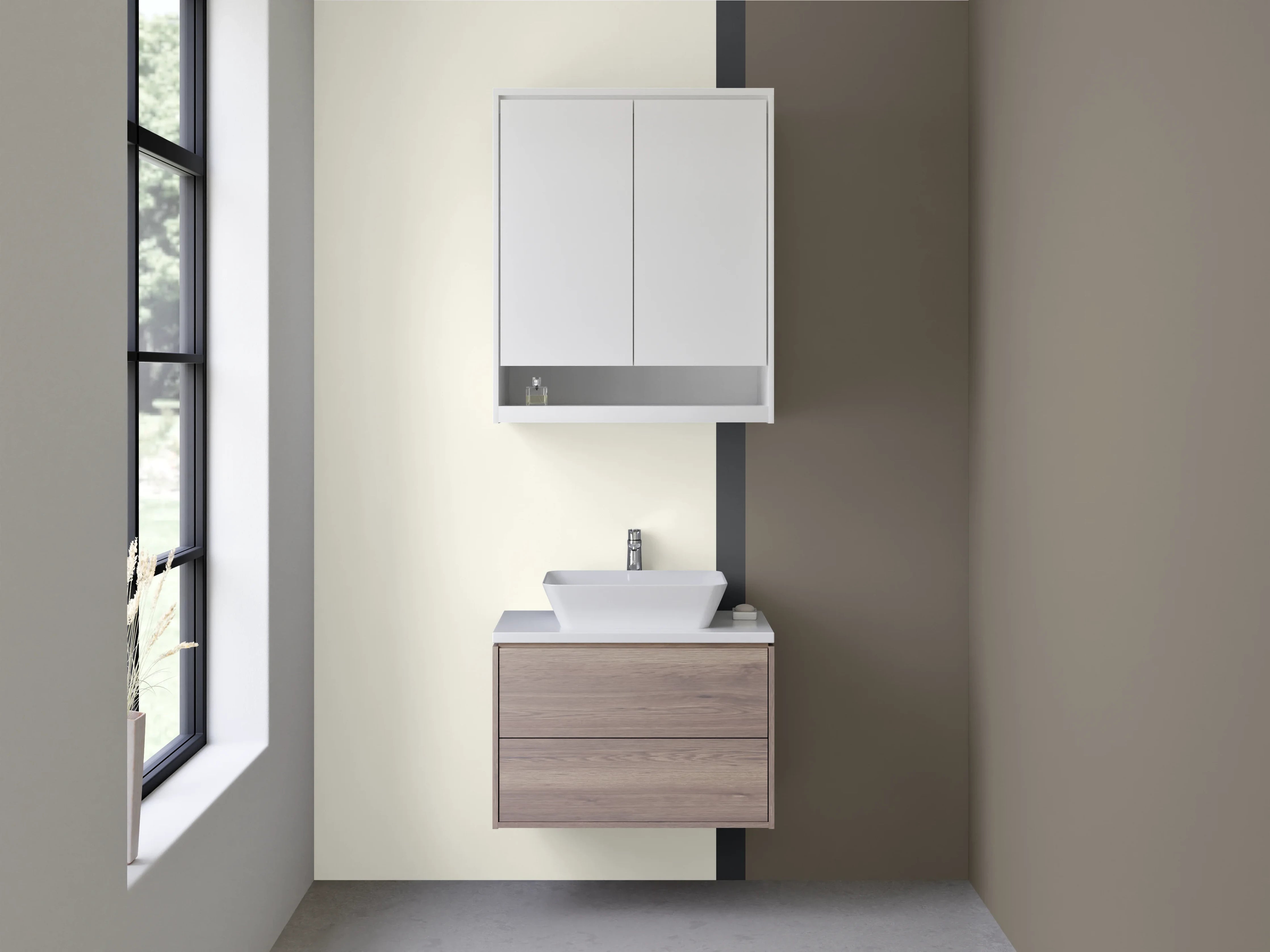 Waschbecken-Rückwand - Weiße und graue Farbflächen