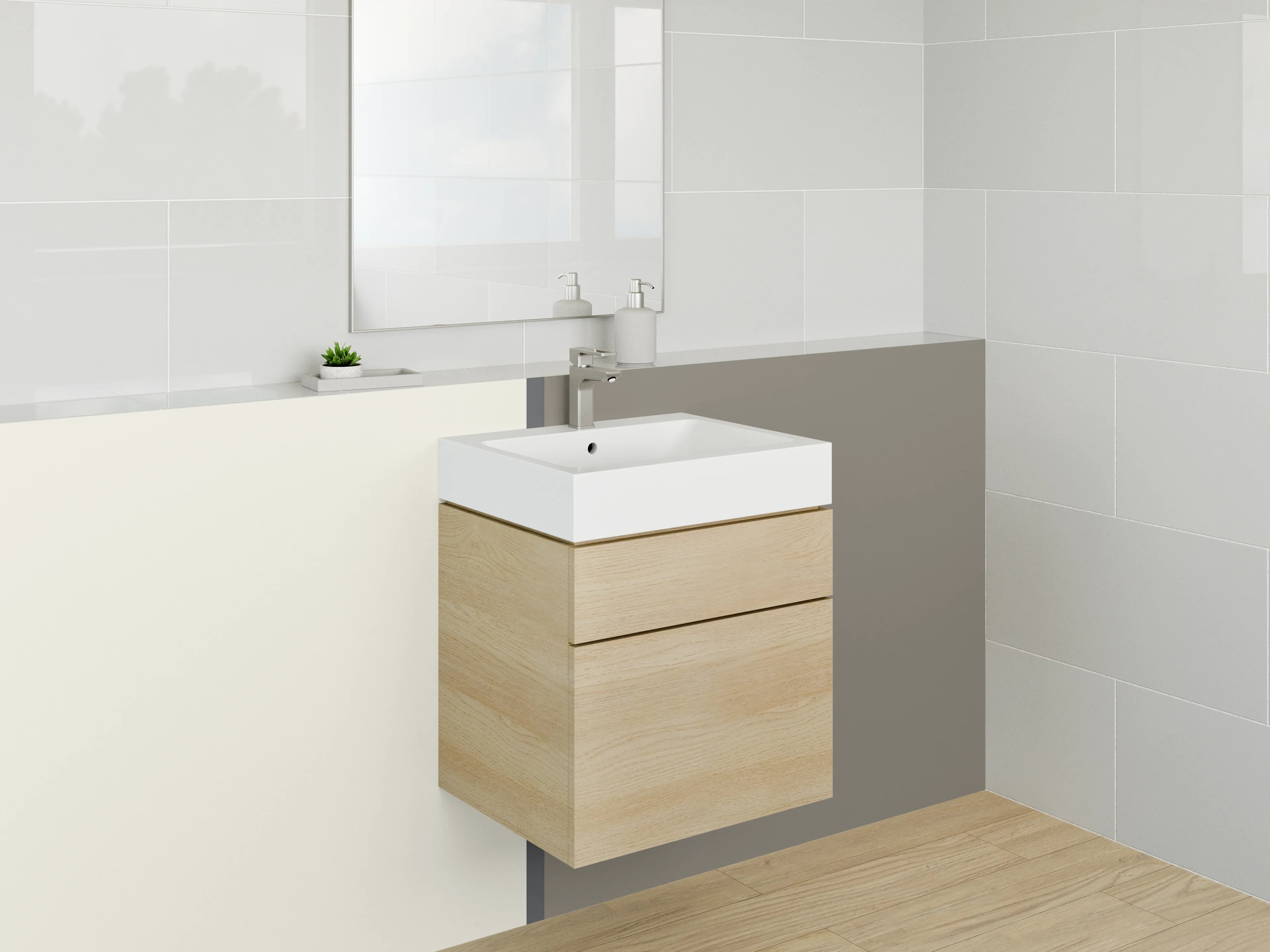 Waschbecken-Rückwand - Weiße und graue Farbflächen