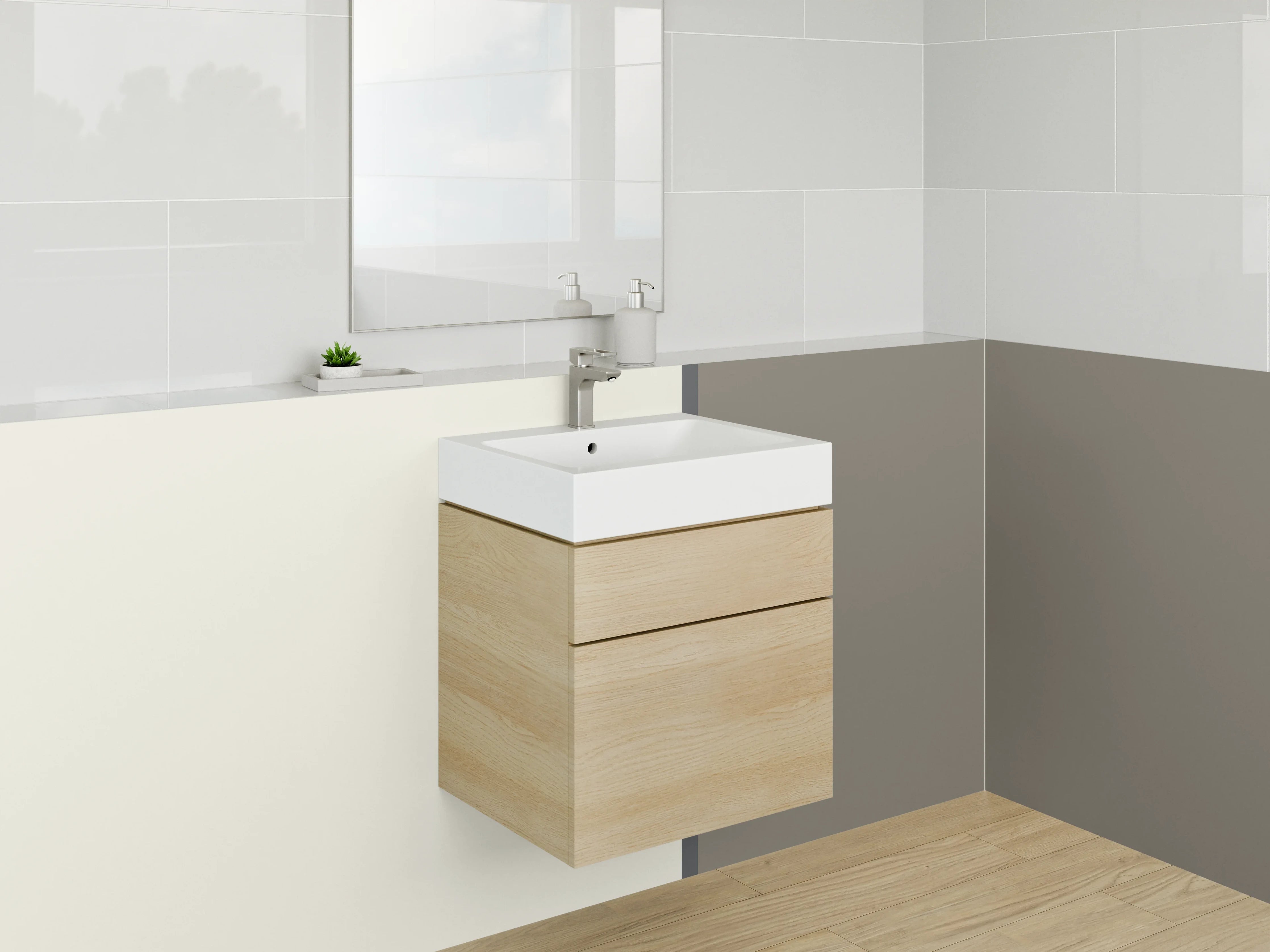 Waschbecken-Rückwand - Weiße und graue Farbflächen