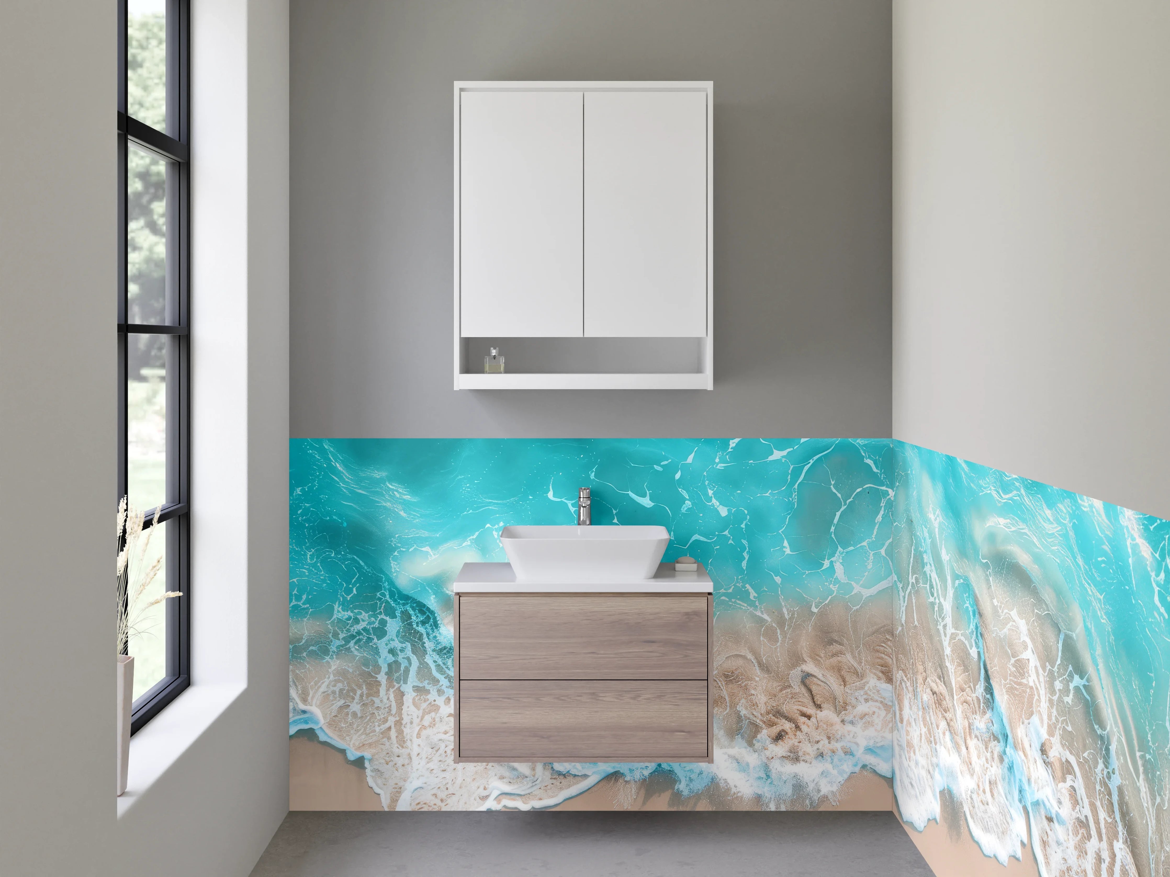 Waschbecken-Rückwand - Weiße, elegante Wasserwand