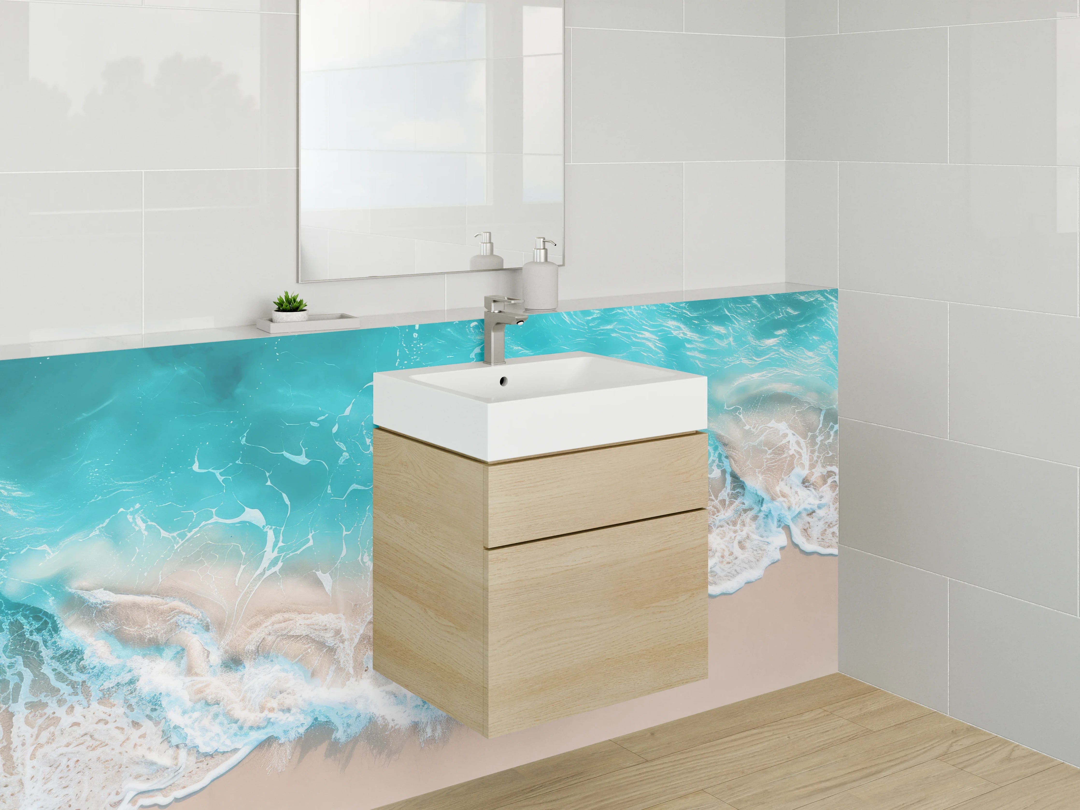 Waschbecken-Rückwand - Weiße, elegante Wasserwand