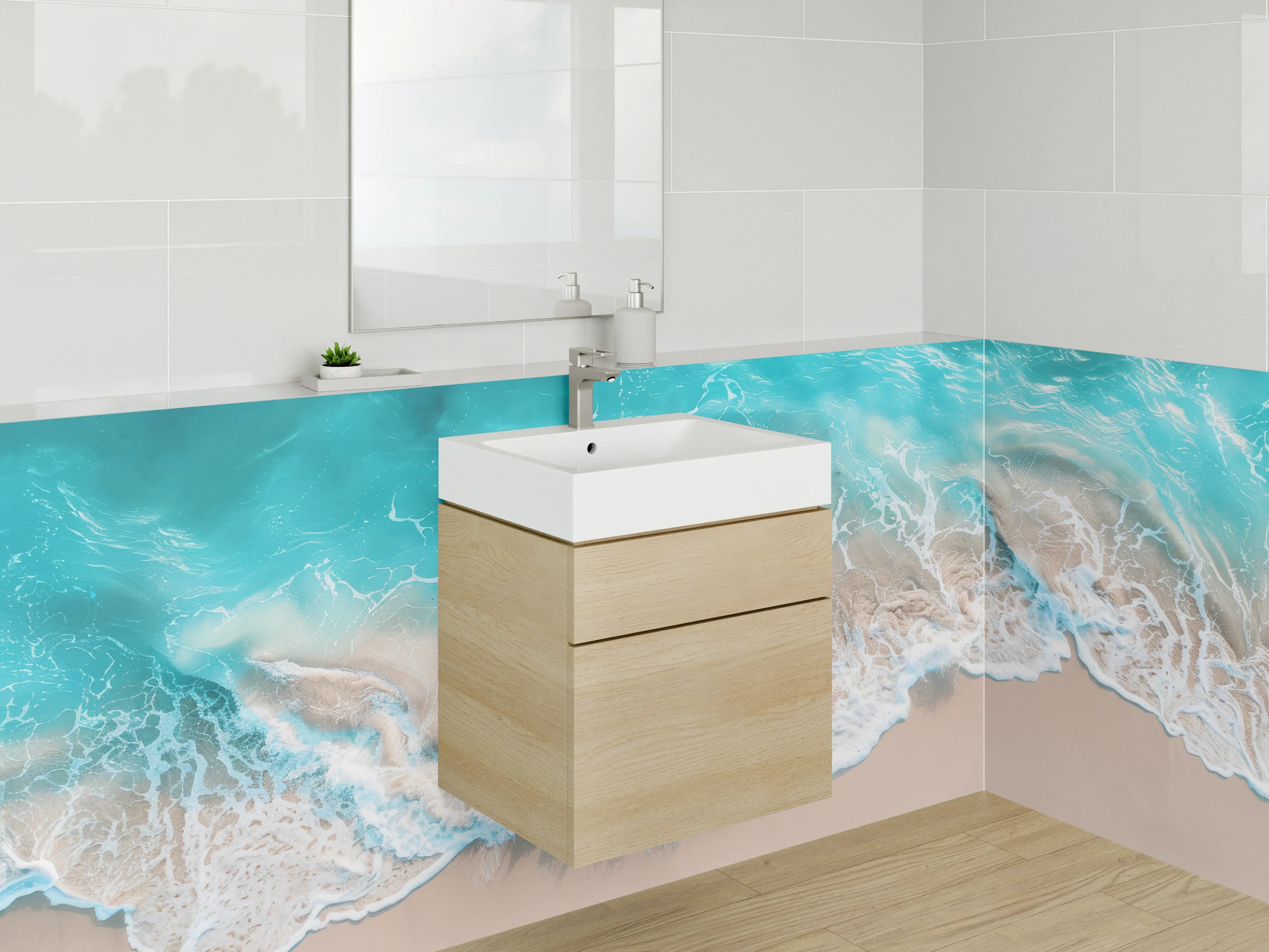 Waschbecken-Rückwand - Weiße, elegante Wasserwand
