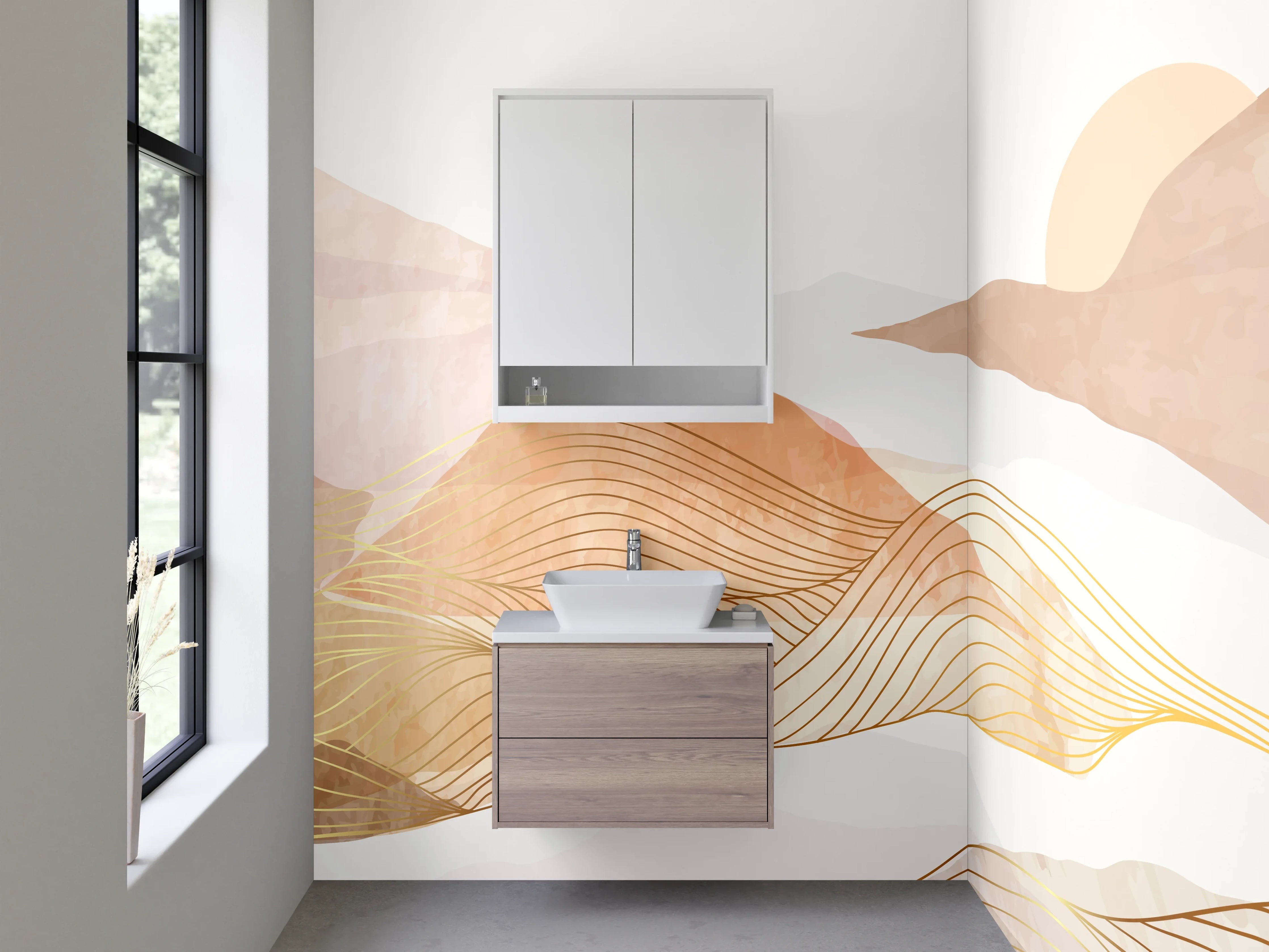 Waschbecken-Rückwand - Weißer Bergtraum in Graunuancen