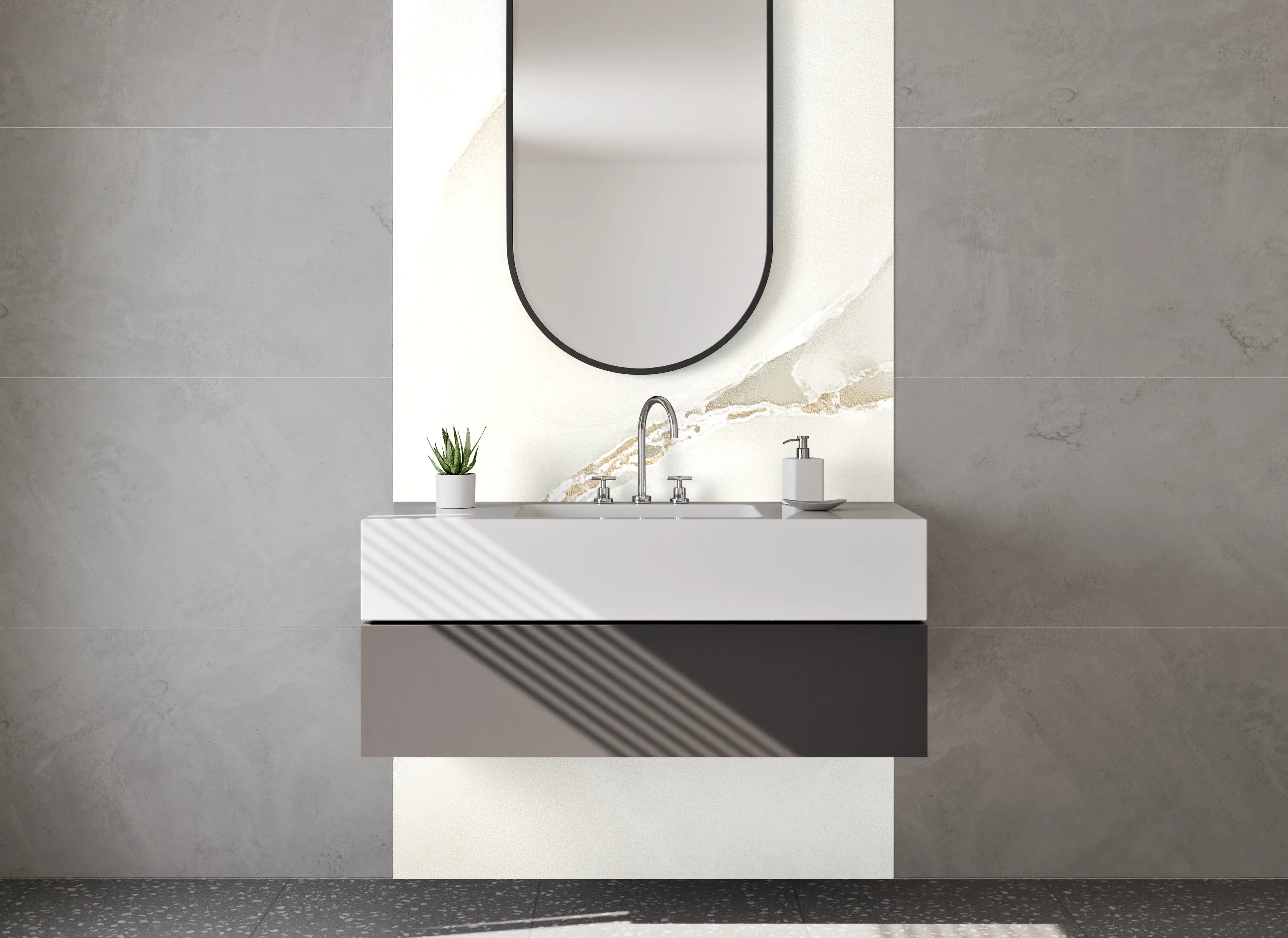 Waschbecken-Rückwand - Weißer Marmor mit sanften Adern
