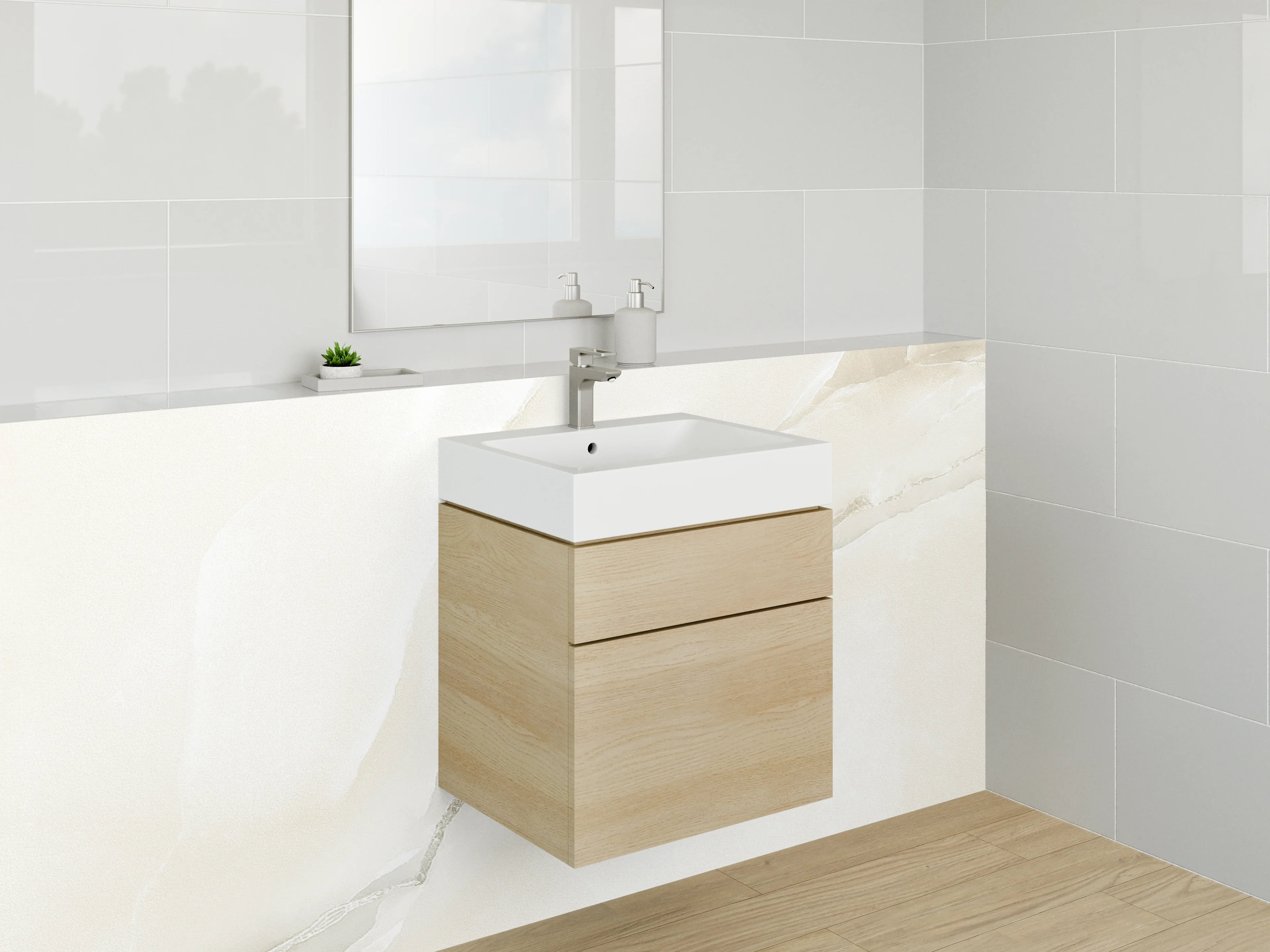 Waschbecken-Rückwand - Weißer Marmor mit sanften Adern