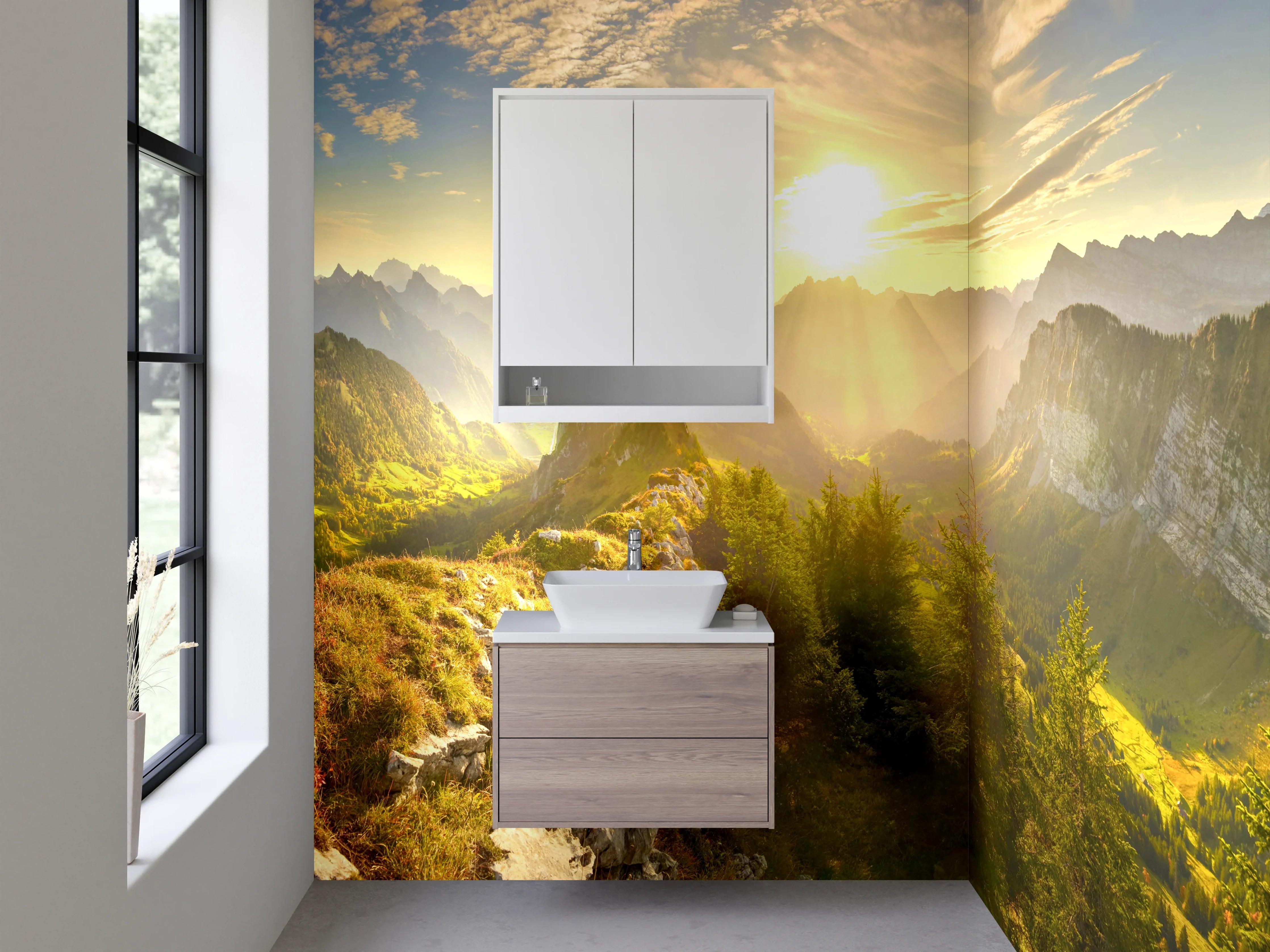 Waschbecken-Rückwand - Weißer Morgen im Berggipfel