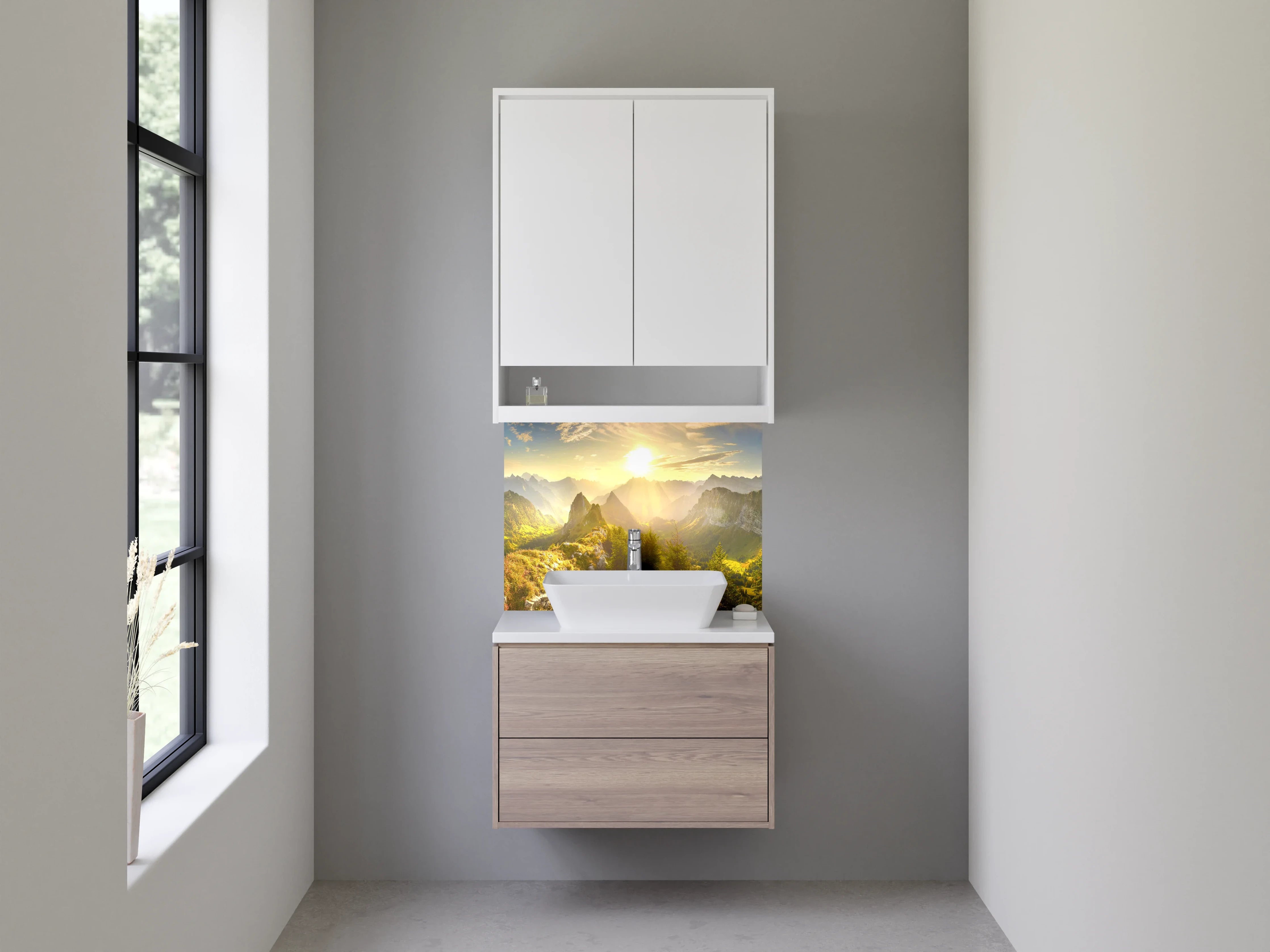 Waschbecken-Rückwand - Weißer Morgen im Berggipfel