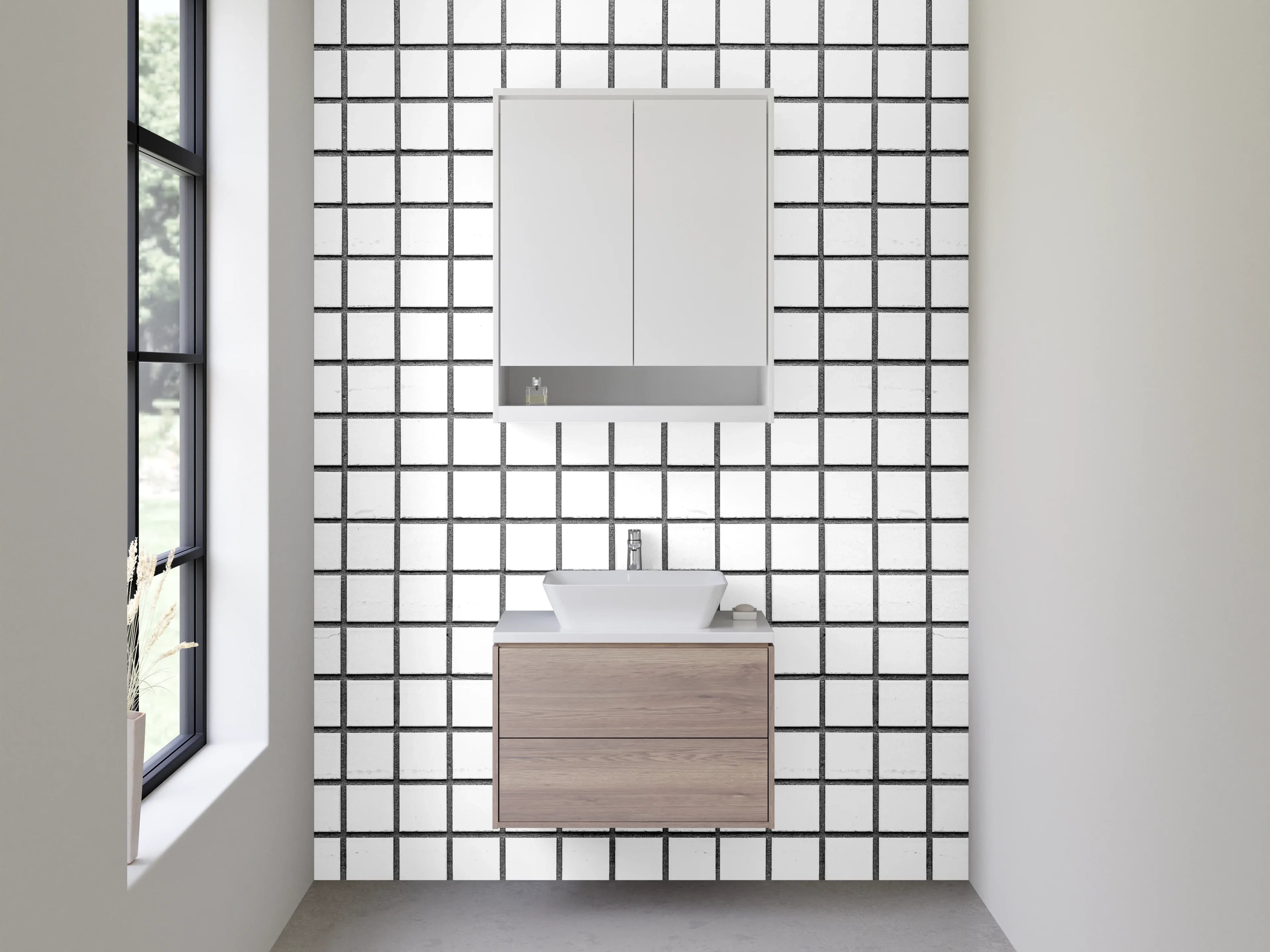 Waschbecken-Rückwand - Weißes Gittermuster Fliesenoptik modern