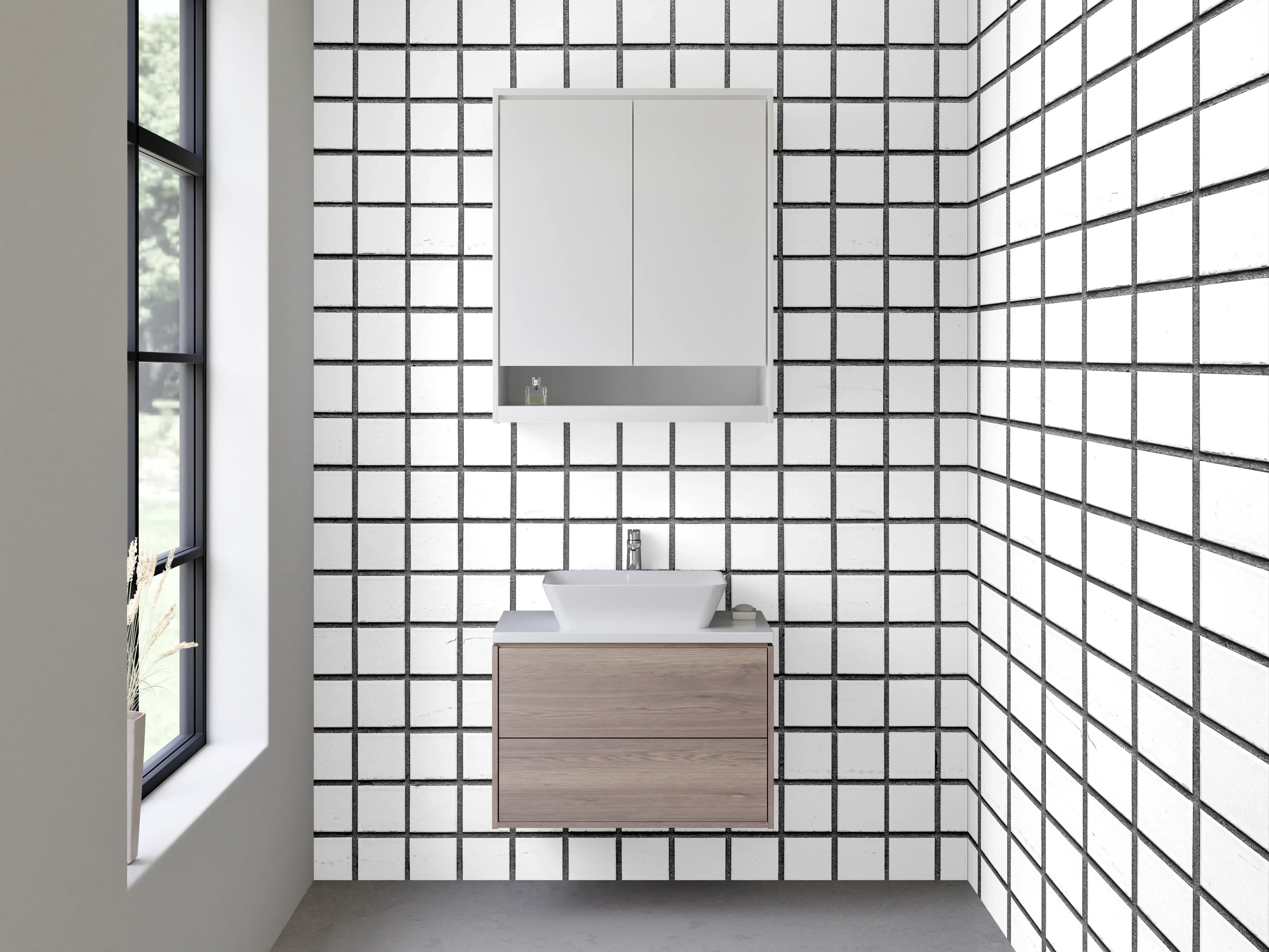 Waschbecken-Rückwand - Weißes Gittermuster Fliesenoptik modern