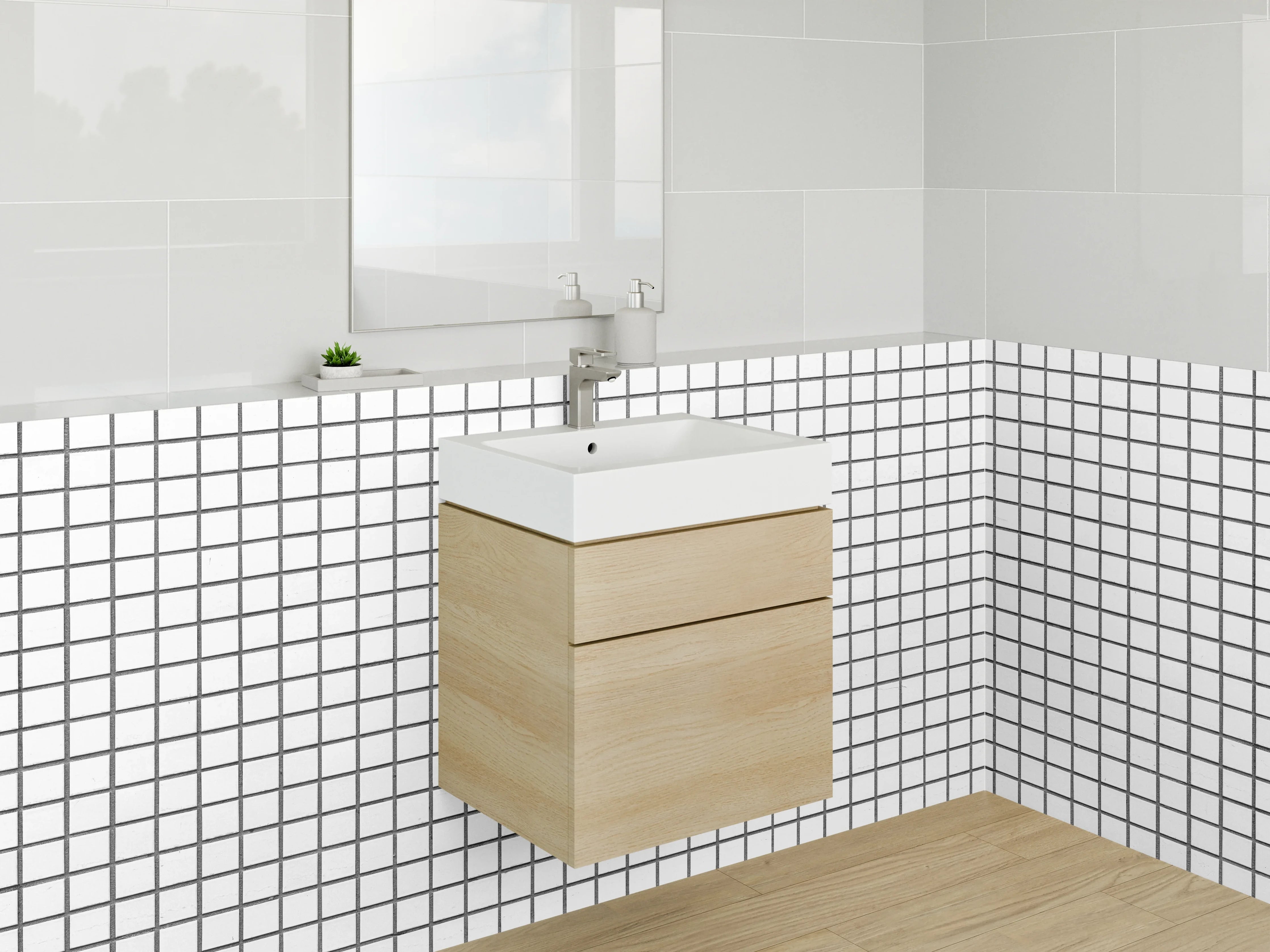 Waschbecken-Rückwand - Weißes Gittermuster Fliesenoptik modern