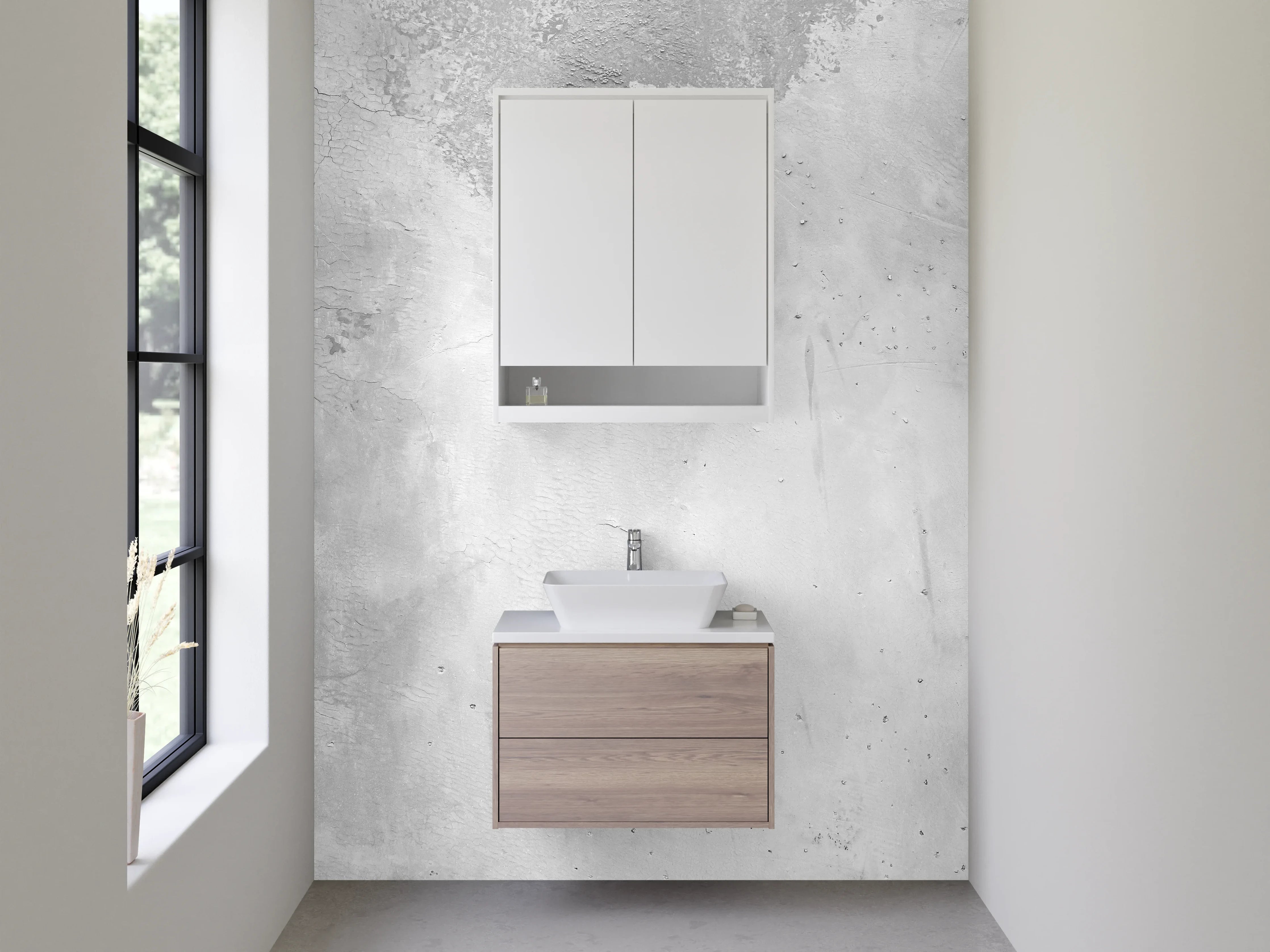 Waschbecken-Rückwand - Weißgraue Betonästhetik Minimal Chic