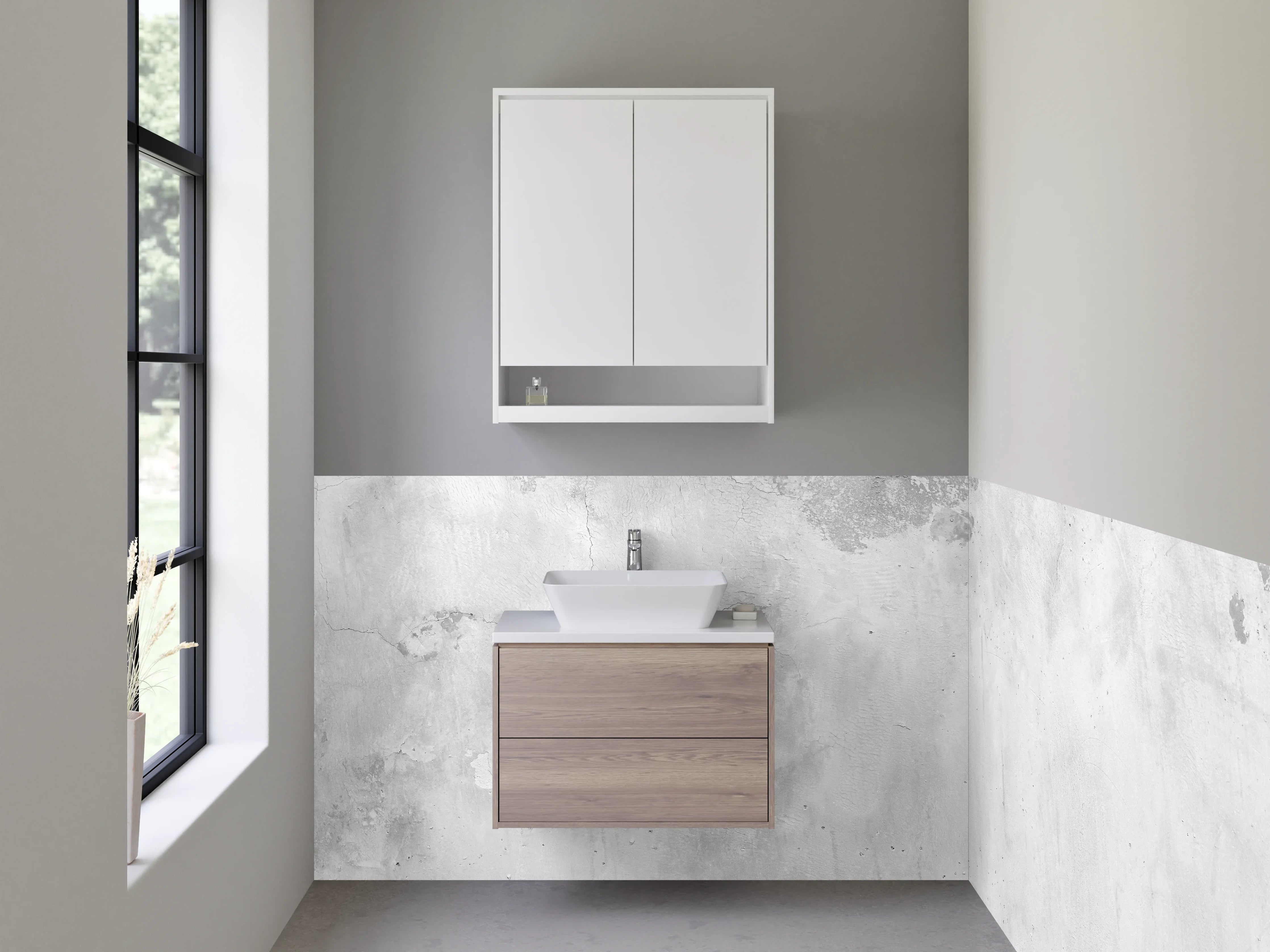 Waschbecken-Rückwand - Weißgraue Betonästhetik Minimal Chic