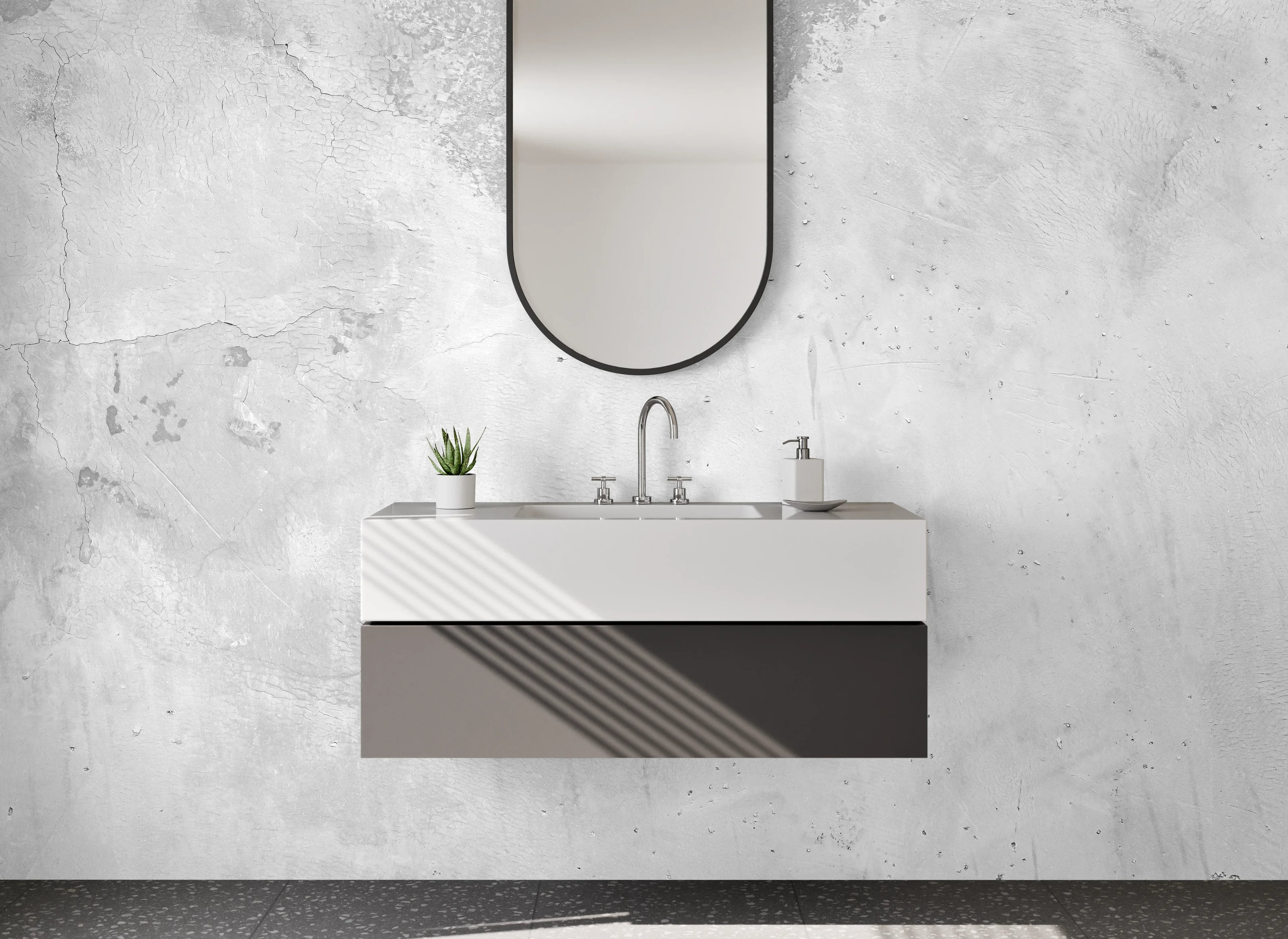 Waschbecken-Rückwand - Weißgraue Betonästhetik Minimal Chic