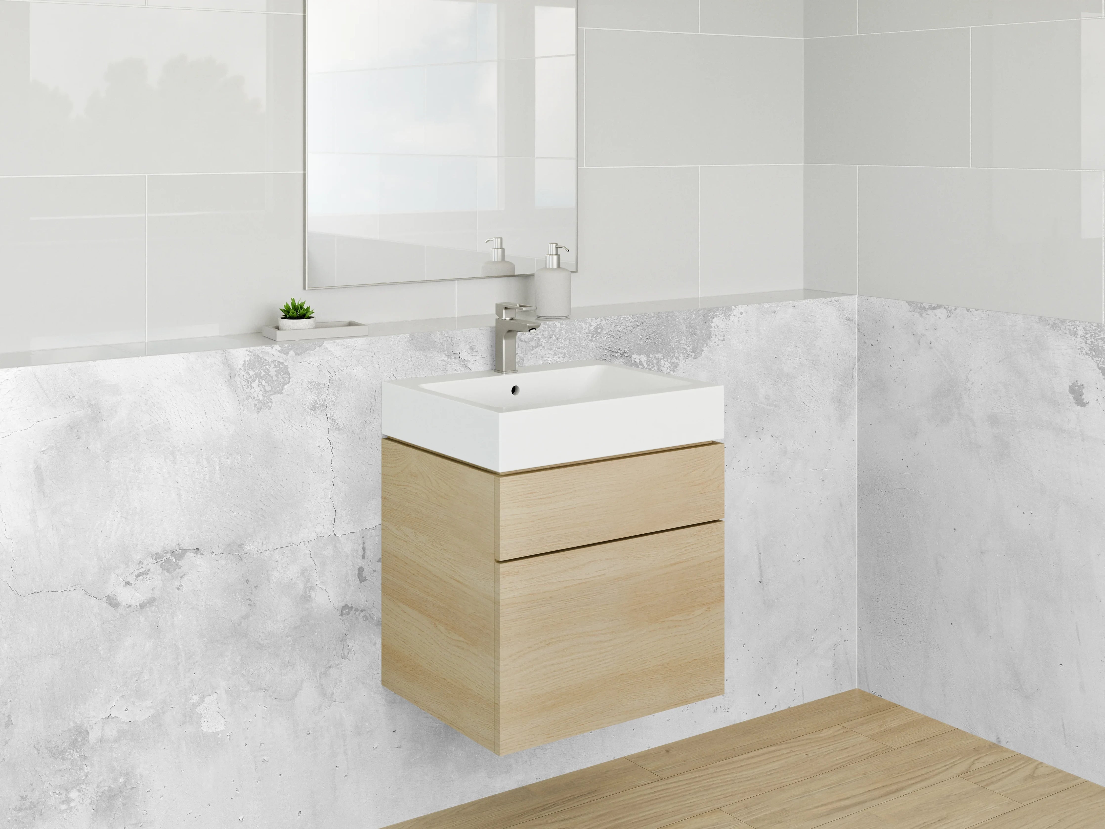 Waschbecken-Rückwand - Weißgraue Betonästhetik Minimal Chic