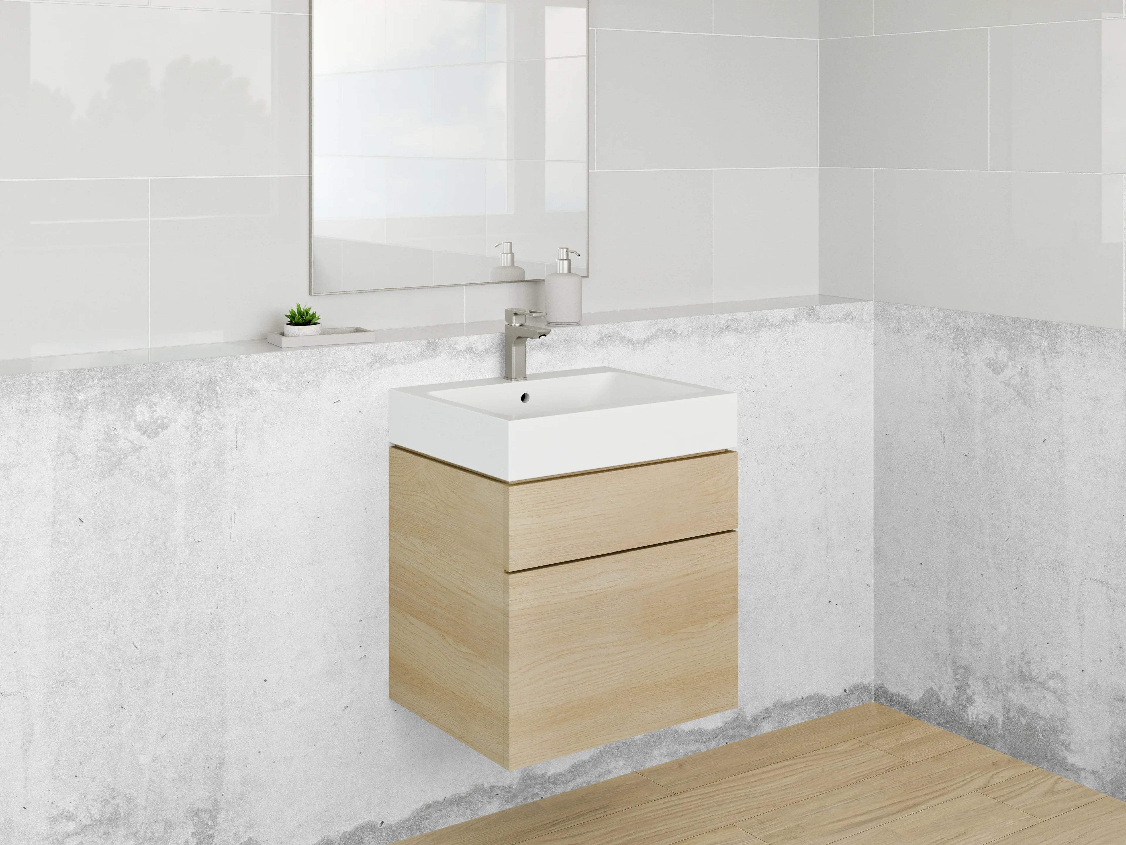 Waschbecken-Rückwand - Weißgraue Minimalästhetik in Betonlook