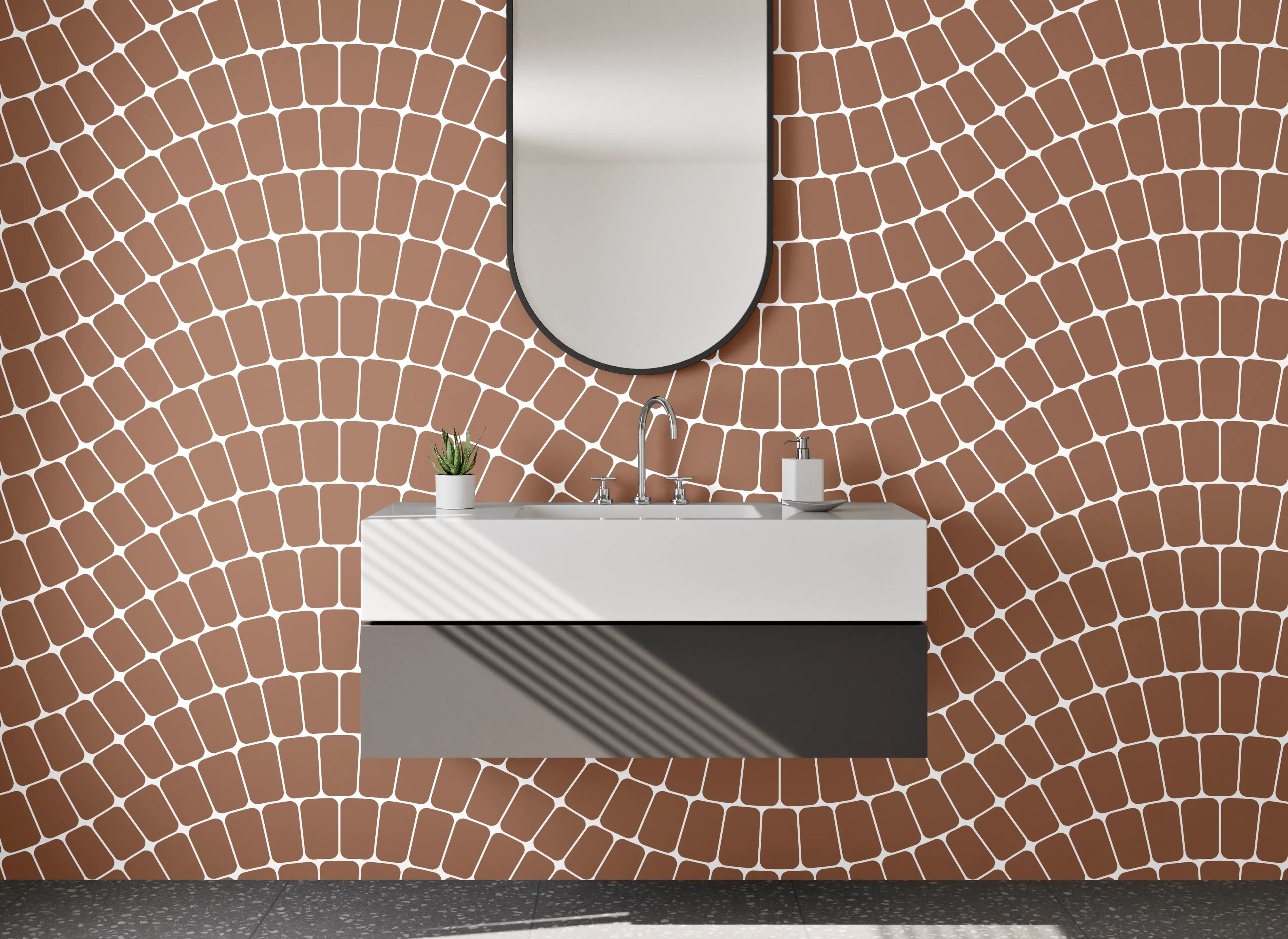 Waschbecken-Rückwand - Wellen-Mosaik braun Weiß Fliesenmuster