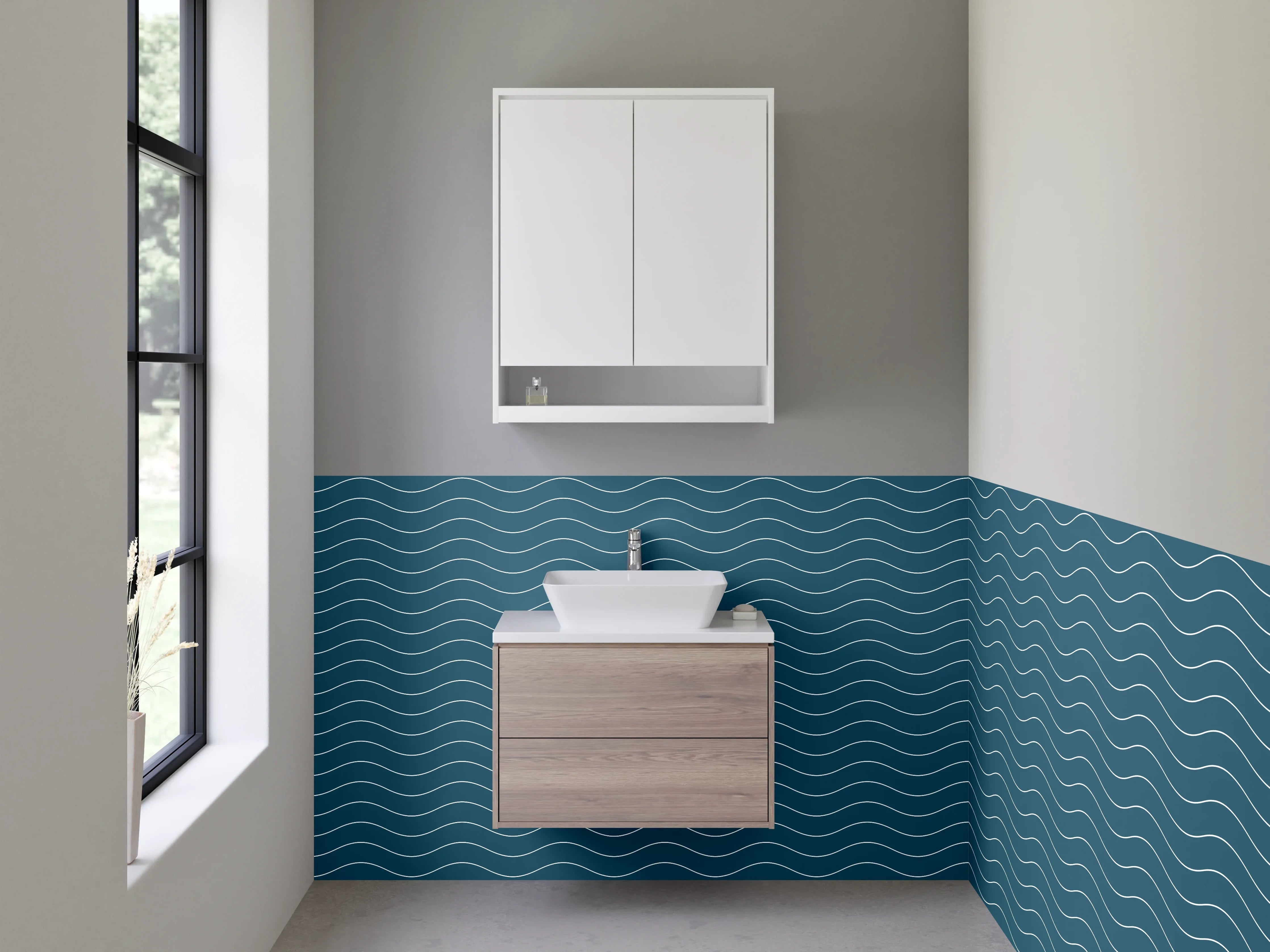 Waschbecken-Rückwand - Wellen Muster Blau Modern