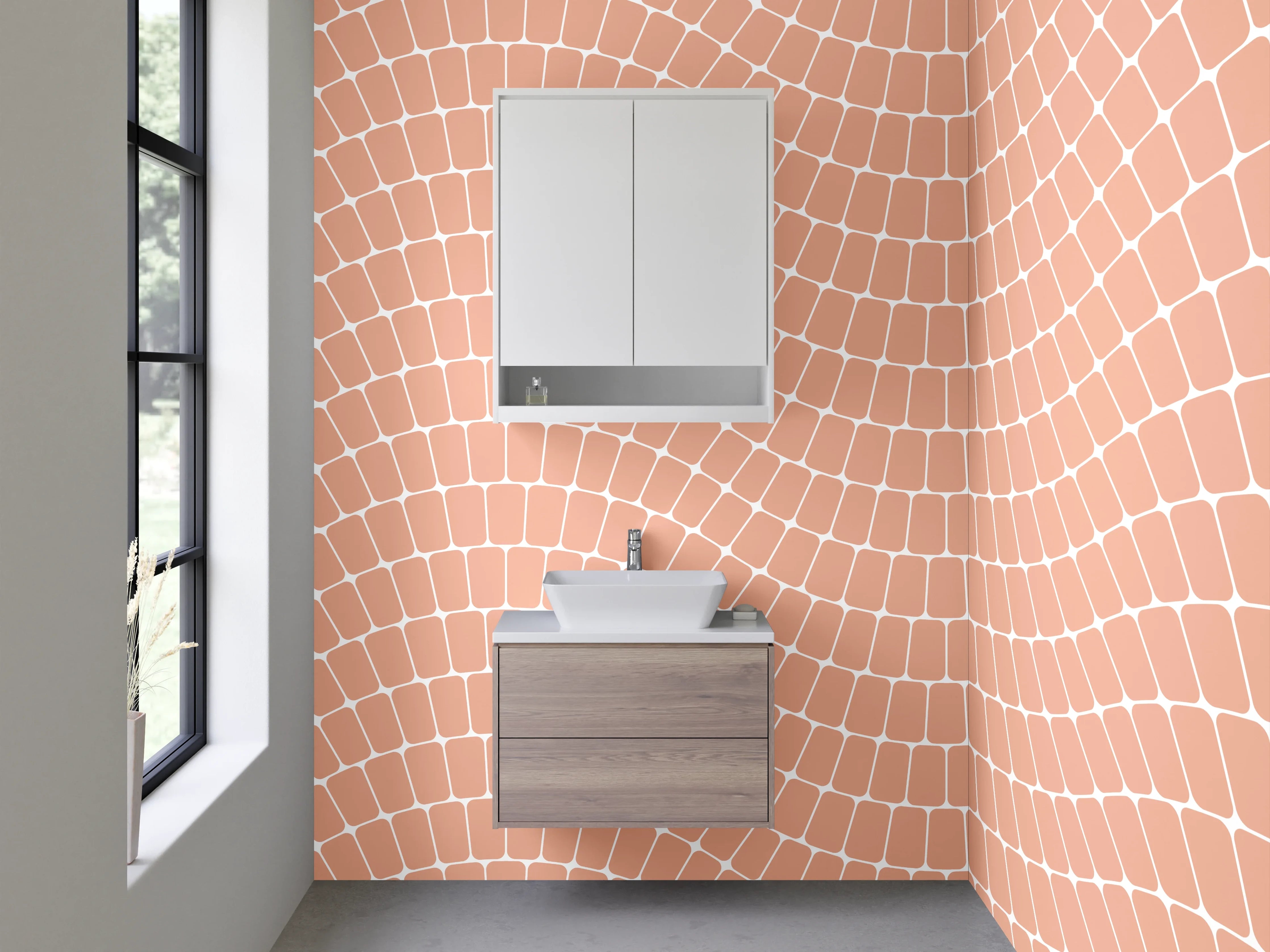 Waschbecken-Rückwand - Wellenartiges Fliesenmuster in Beige