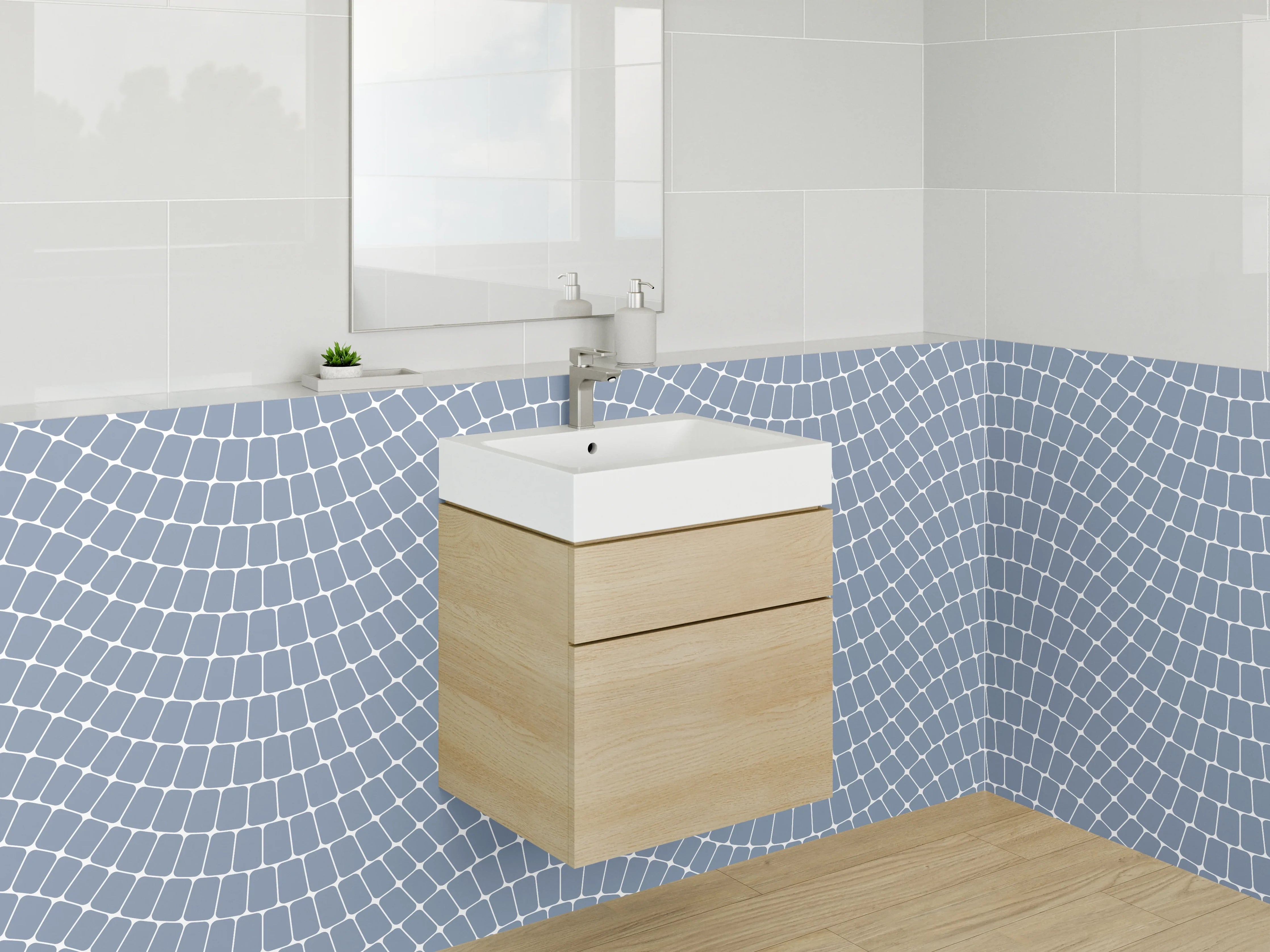 Waschbecken-Rückwand - Wellenförmiges Linienmuster in Grau