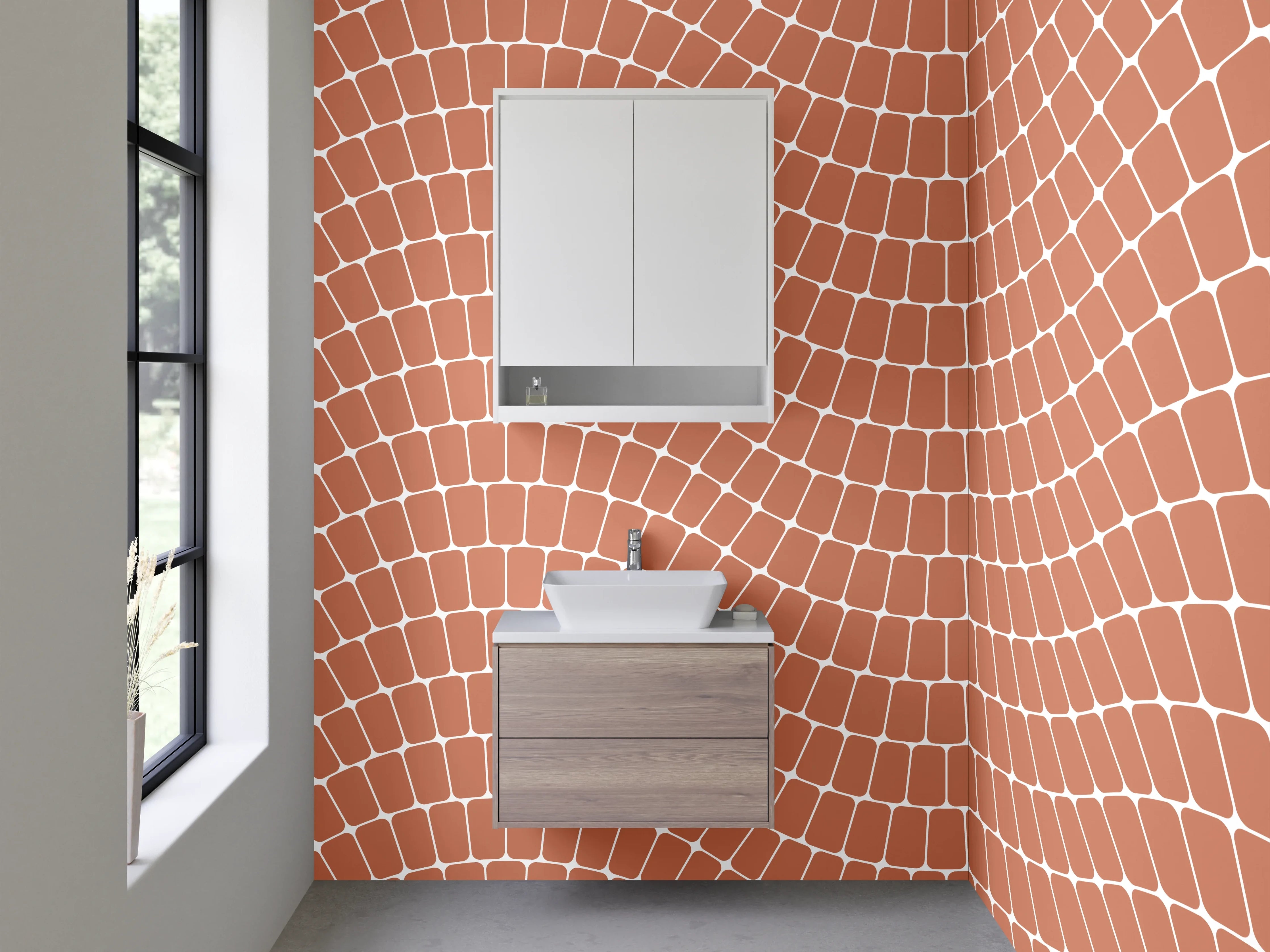Waschbecken-Rückwand - Wellenförmiges Mosaikmuster Terrakotta