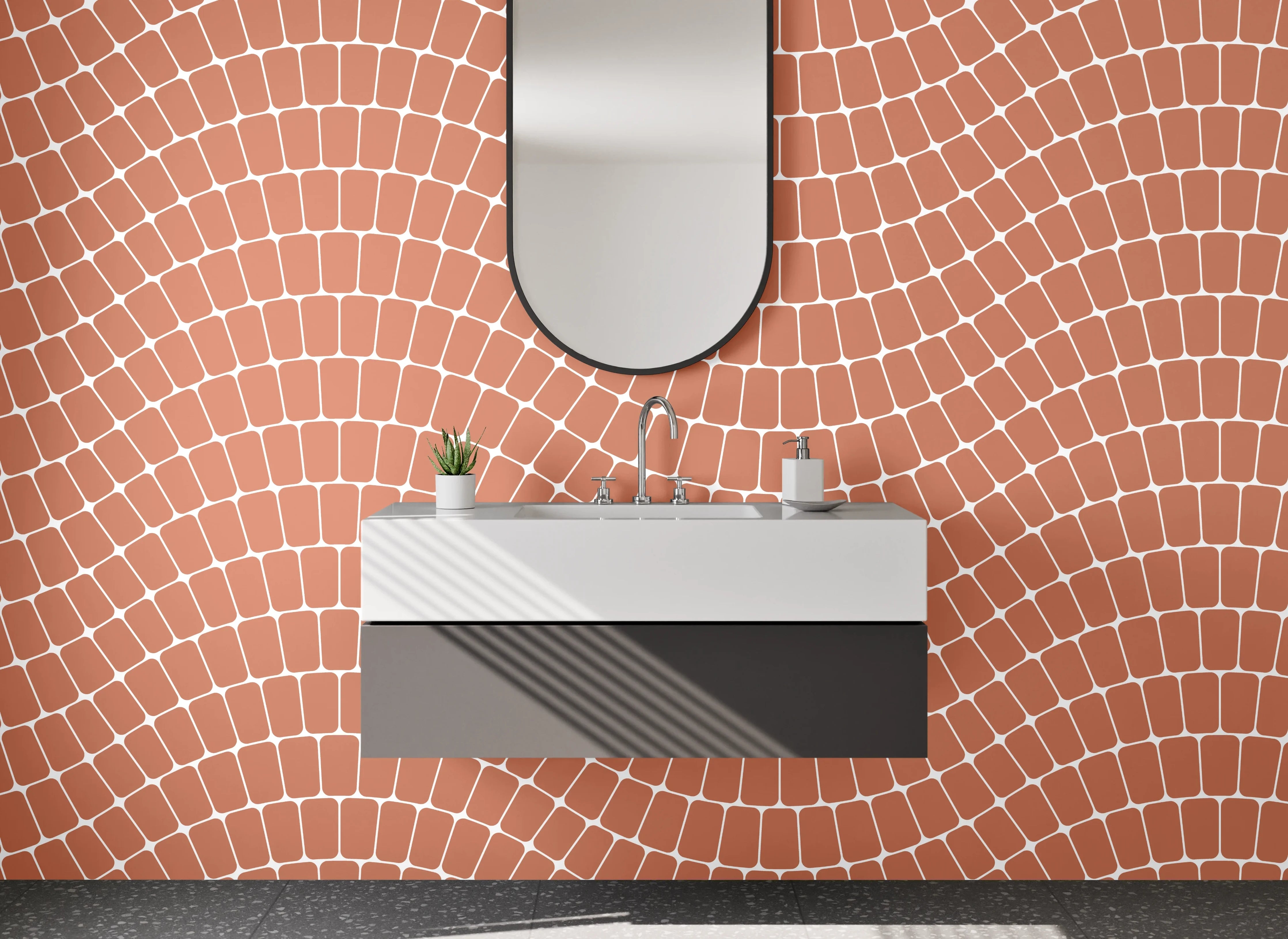 Waschbecken-Rückwand - Wellenförmiges Mosaikmuster Terrakotta
