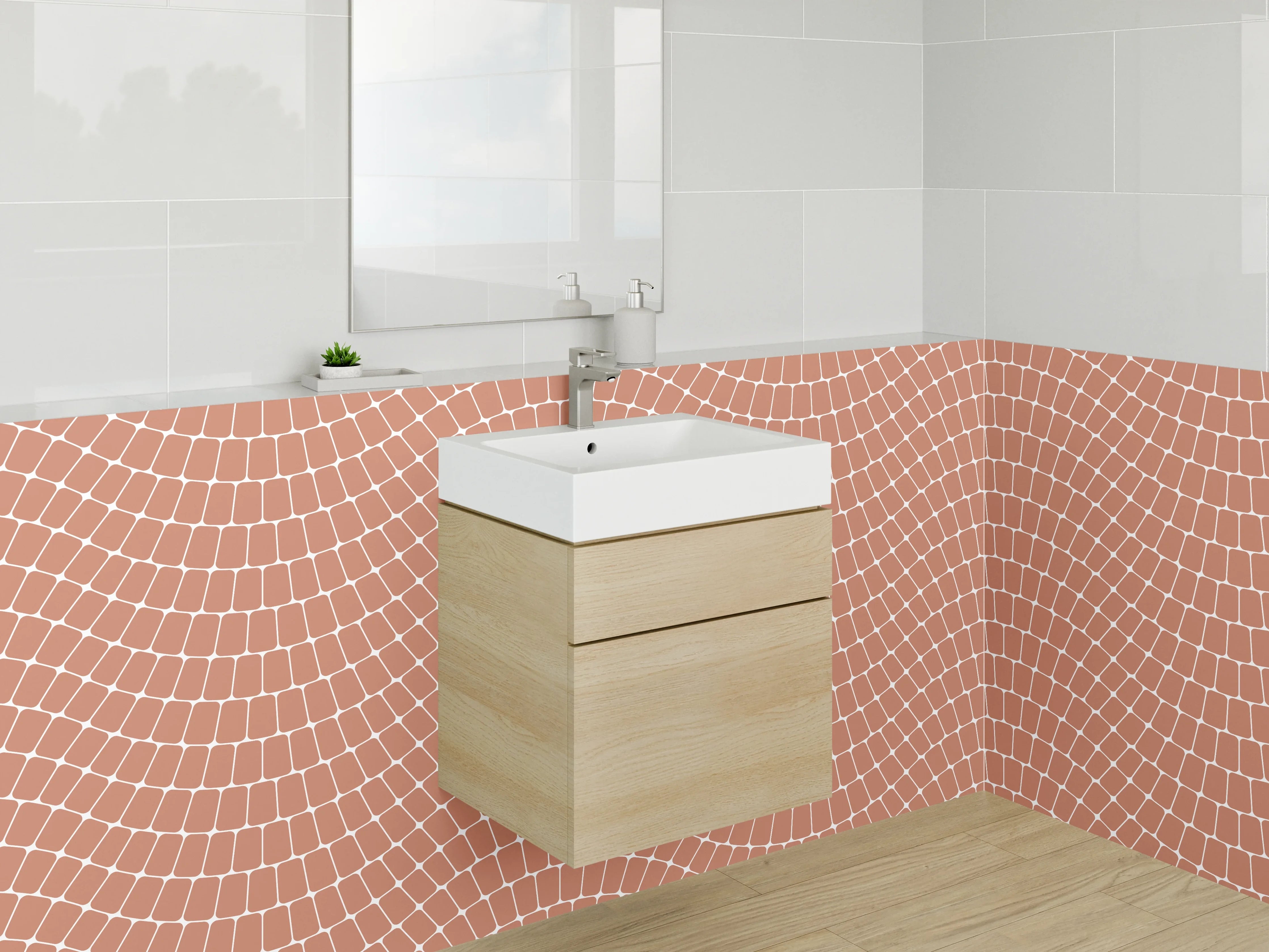 Waschbecken-Rückwand - Wellenförmiges Mosaikmuster Terrakotta