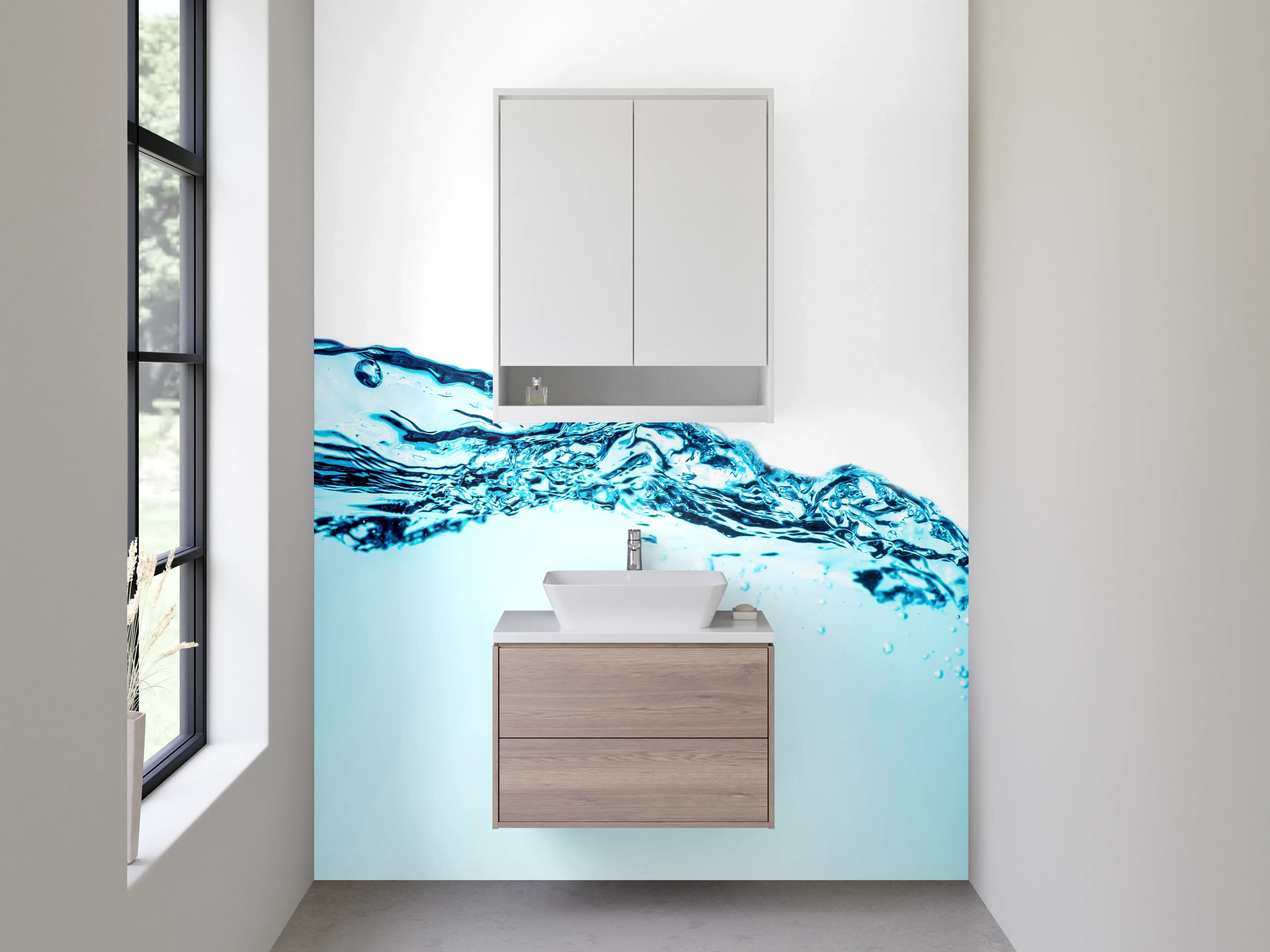 Waschbecken-Rückwand - Wellenförmiges Wasser – Frisches Design