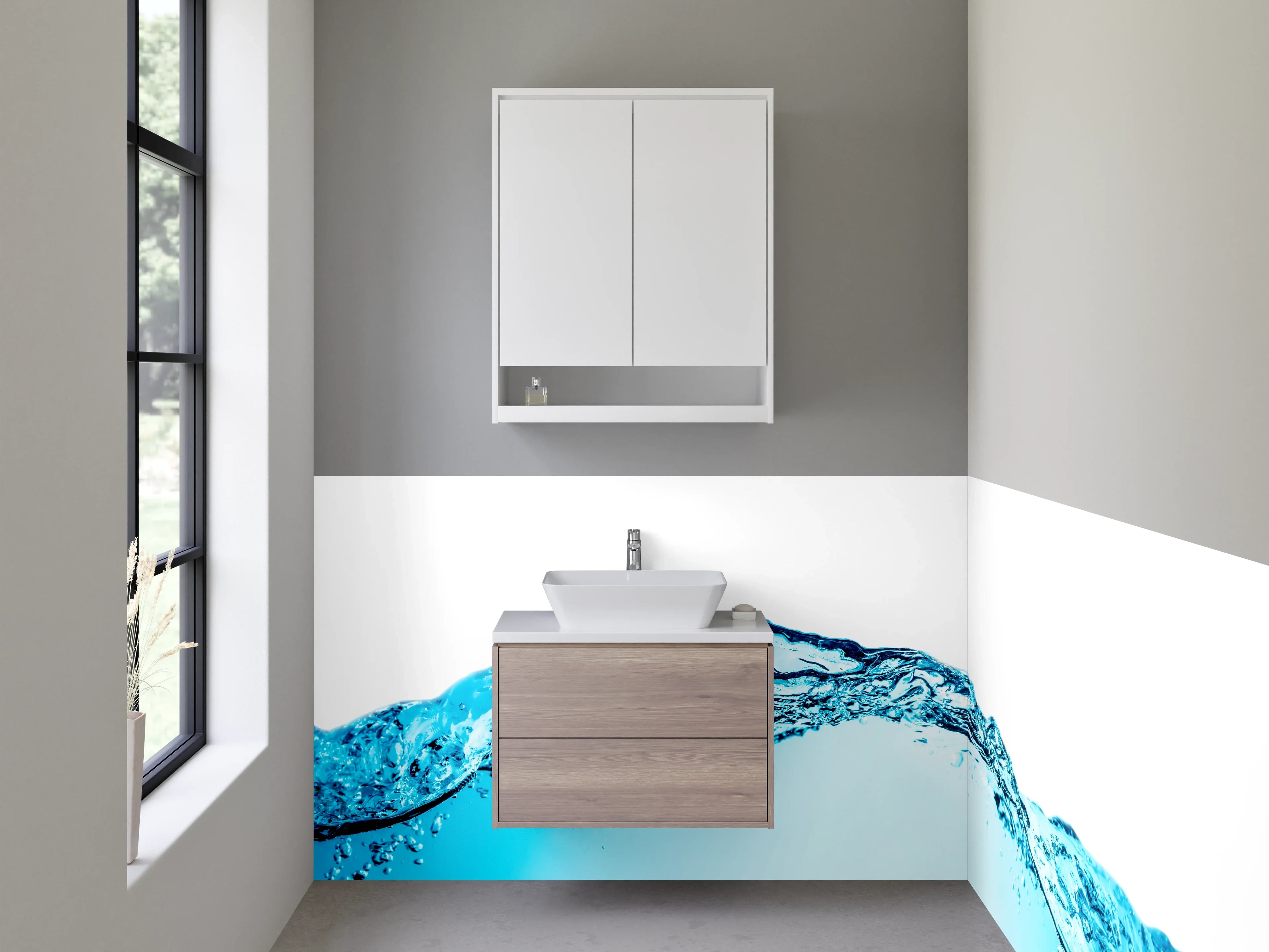 Waschbecken-Rückwand - Wellenförmiges Wasser – Frisches Design